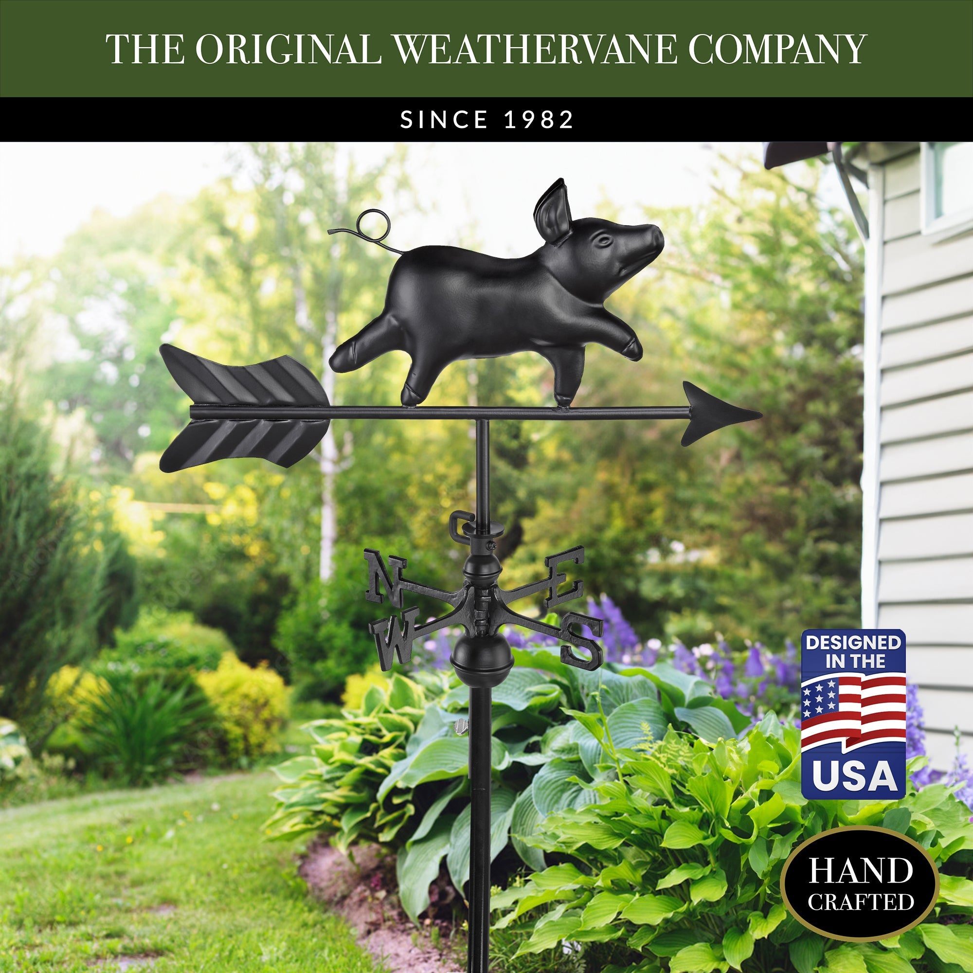 Black Aluminum Pig Garden Weathervane - Evira