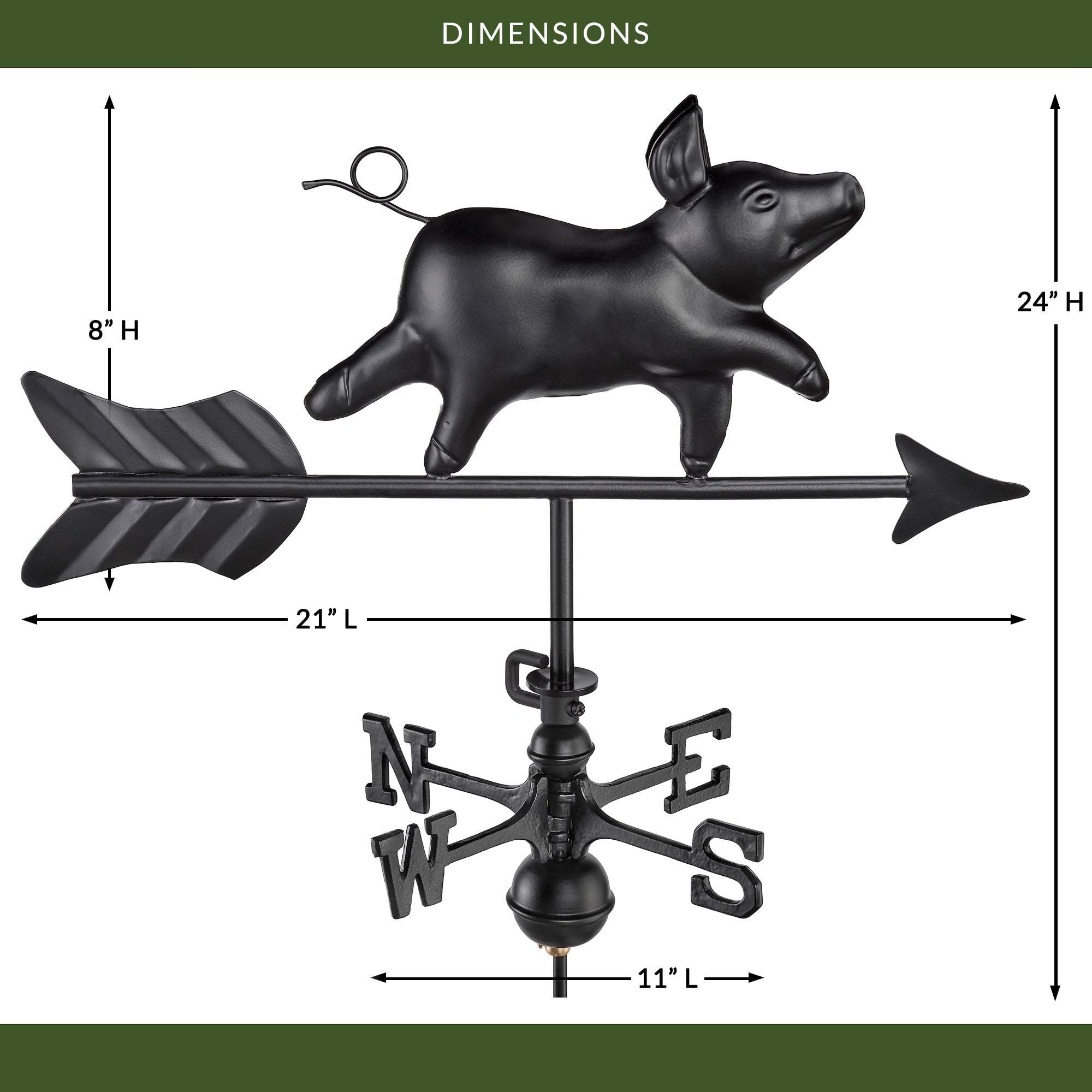 Black Aluminum Pig Garden Weathervane - Evira