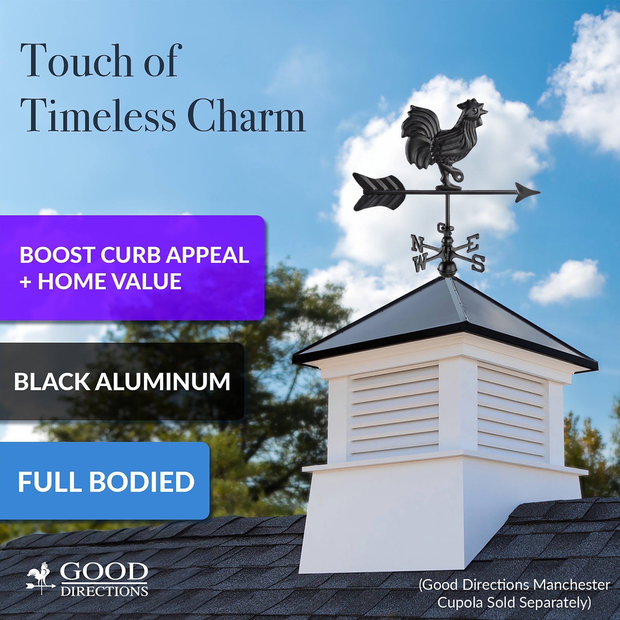 Black Aluminum Rooster Cottage Weathervane - Evira