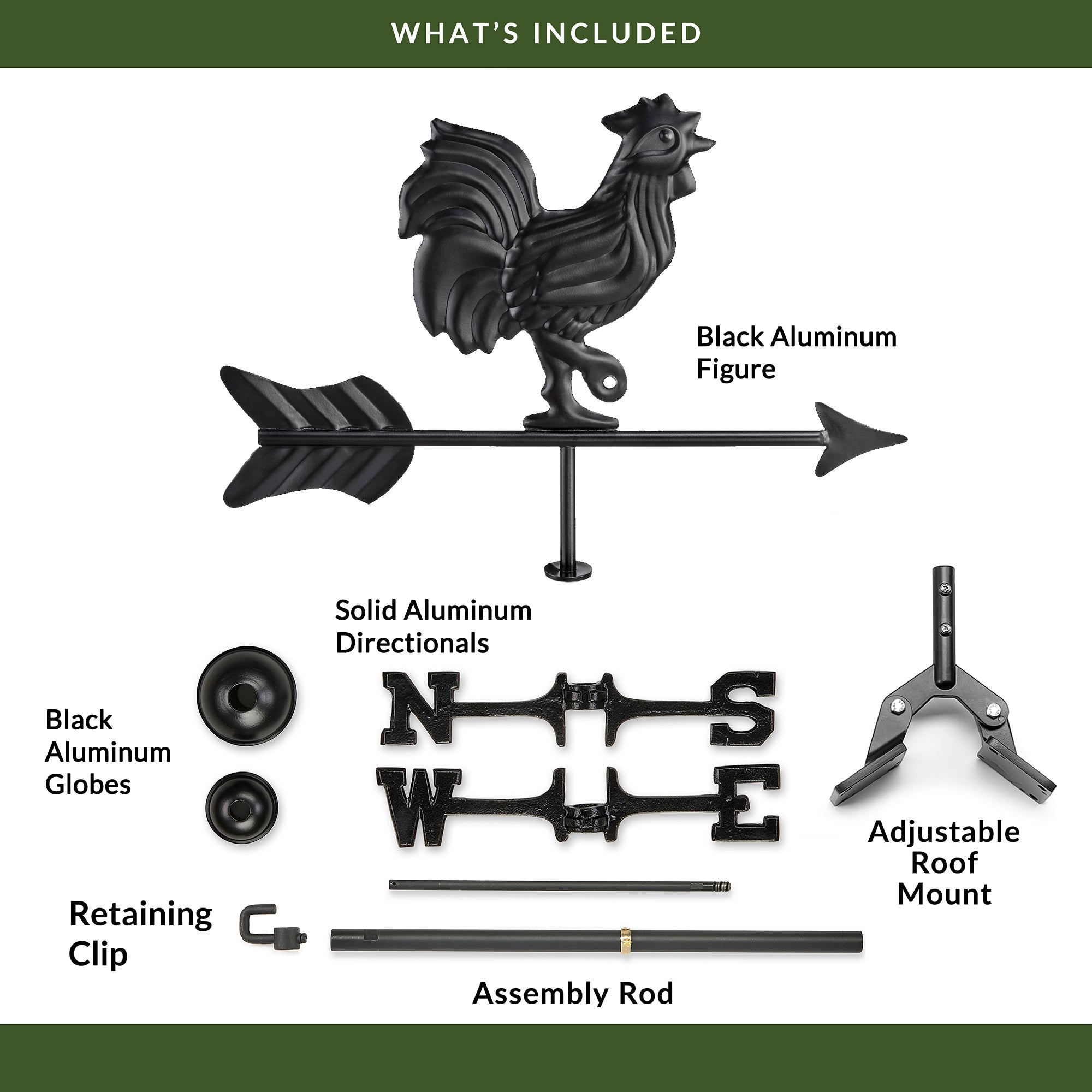 Black Aluminum Rooster Cottage Weathervane - Evira