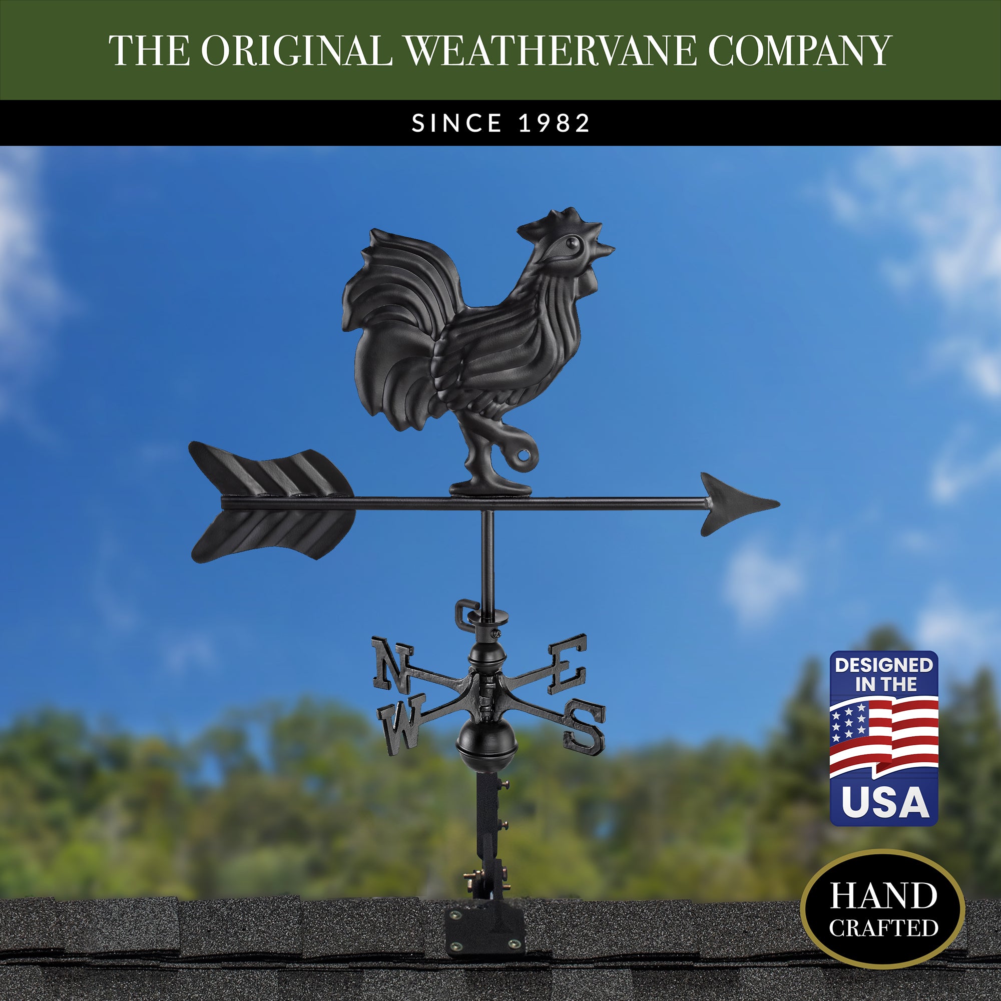 Black Aluminum Rooster Cottage Weathervane - Evira