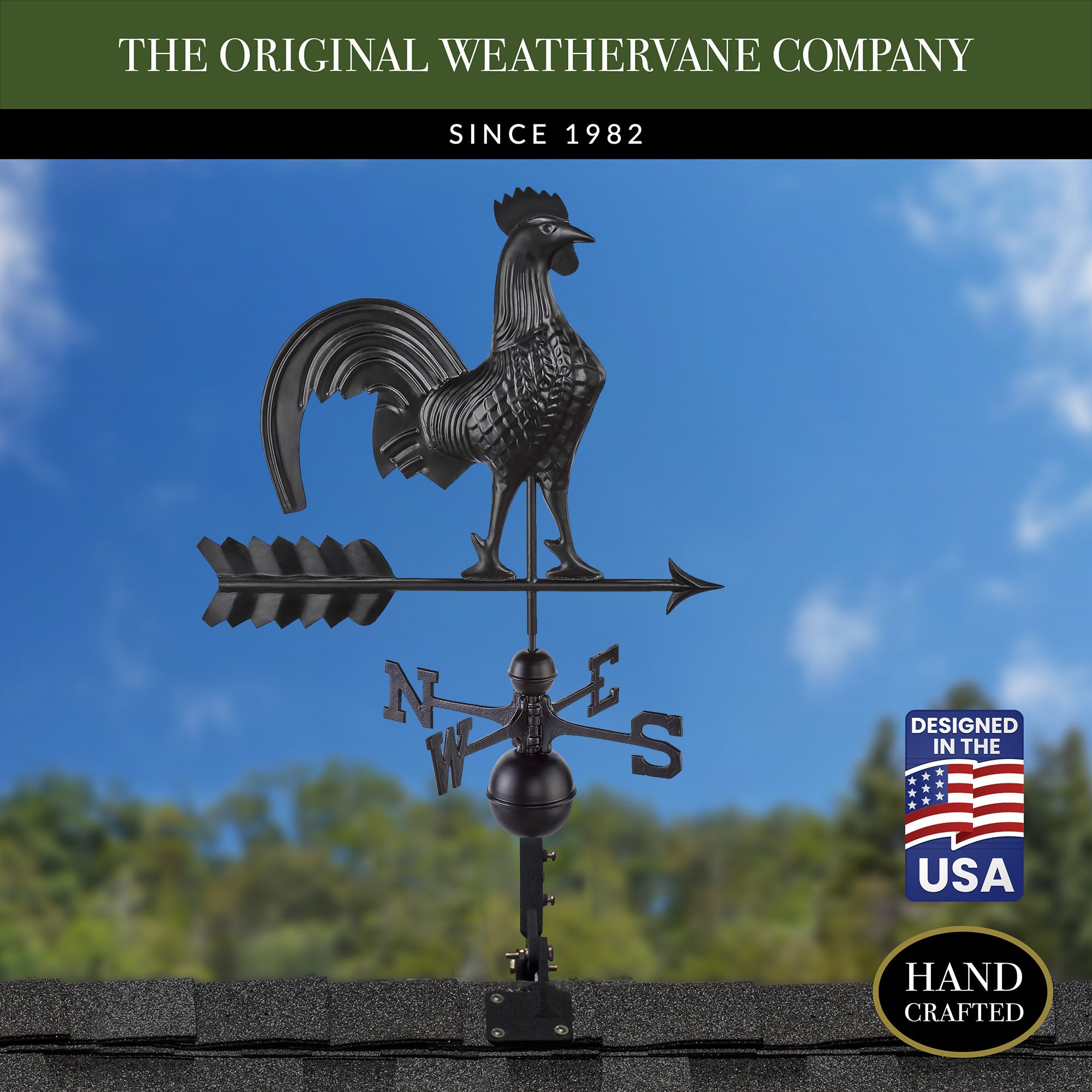 Black Aluminum Rooster Standard Weathervane - Evira