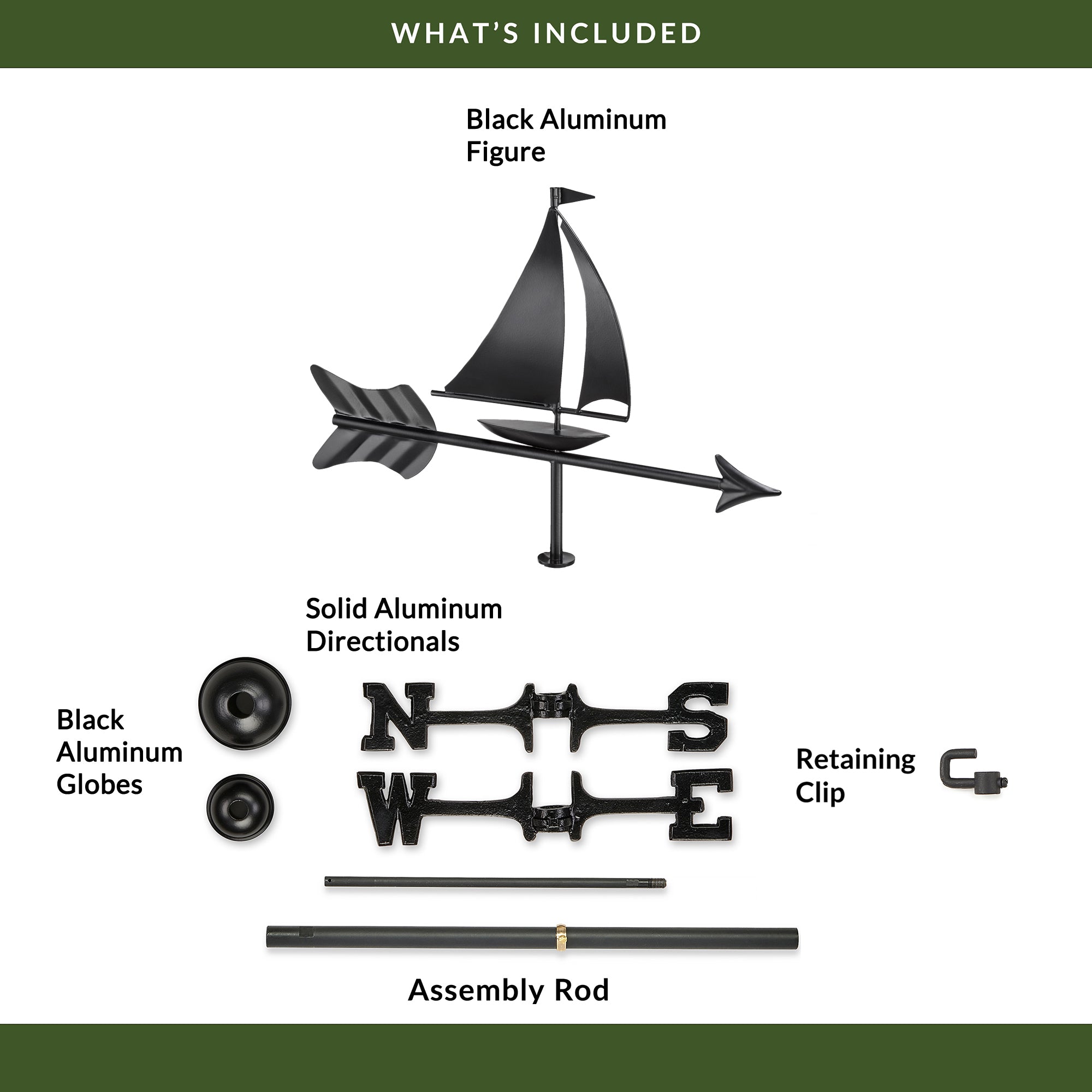Black Aluminum Sailboat Cottage Weathervane - Evira