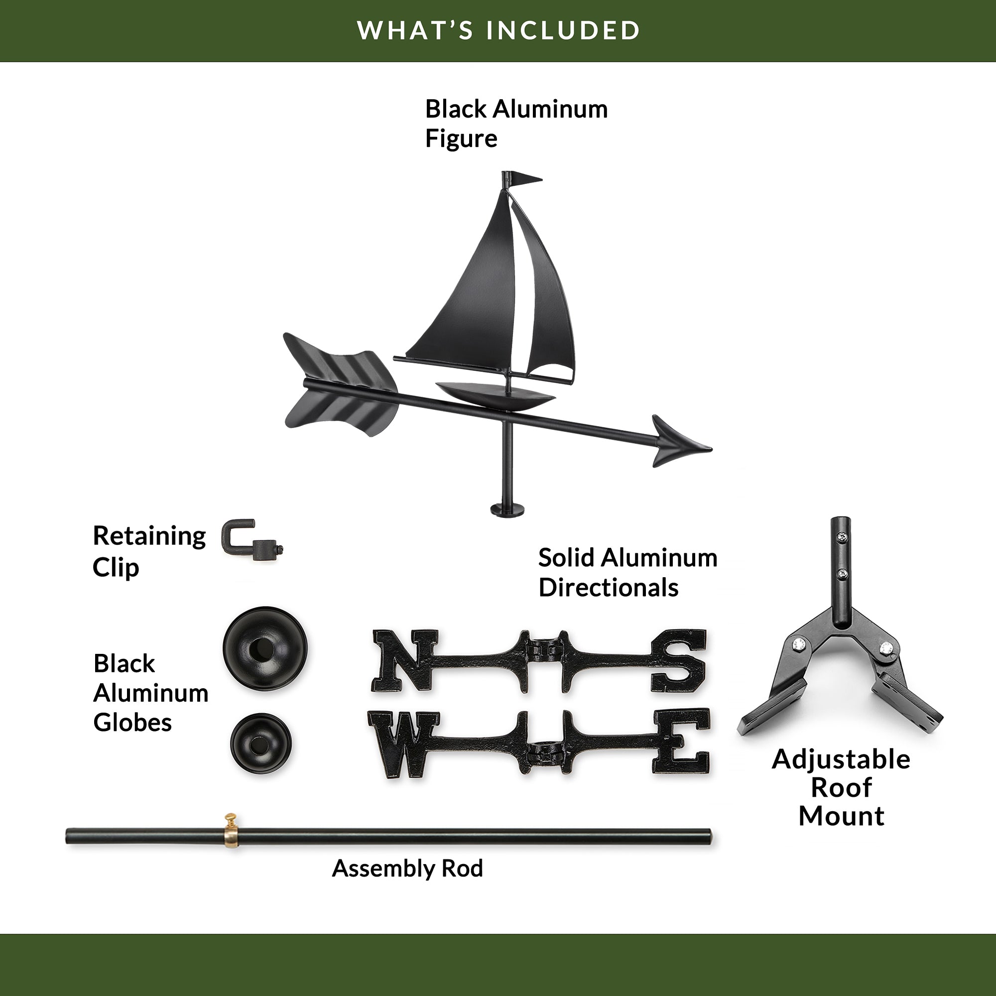 Black Aluminum Sailboat Cottage Weathervane - Evira