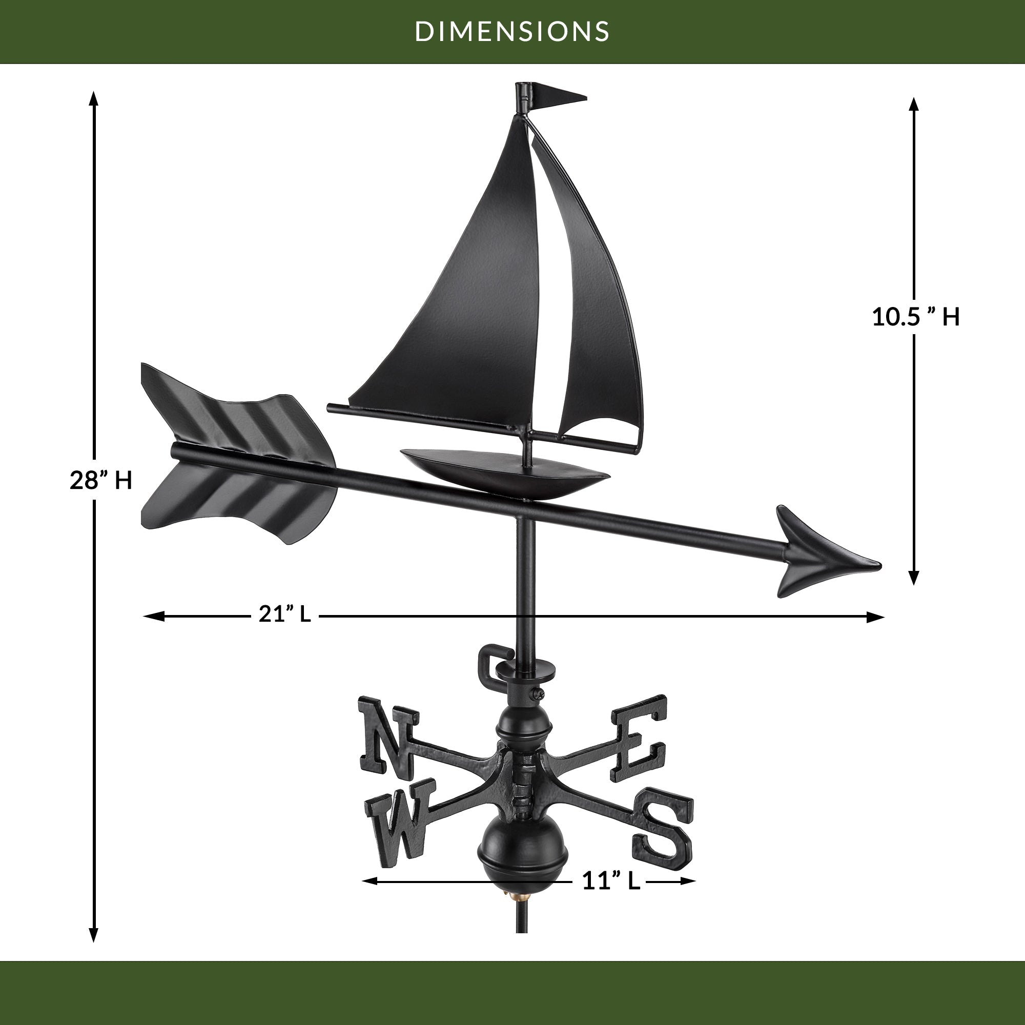 Black Aluminum Sailboat Cottage Weathervane - Evira