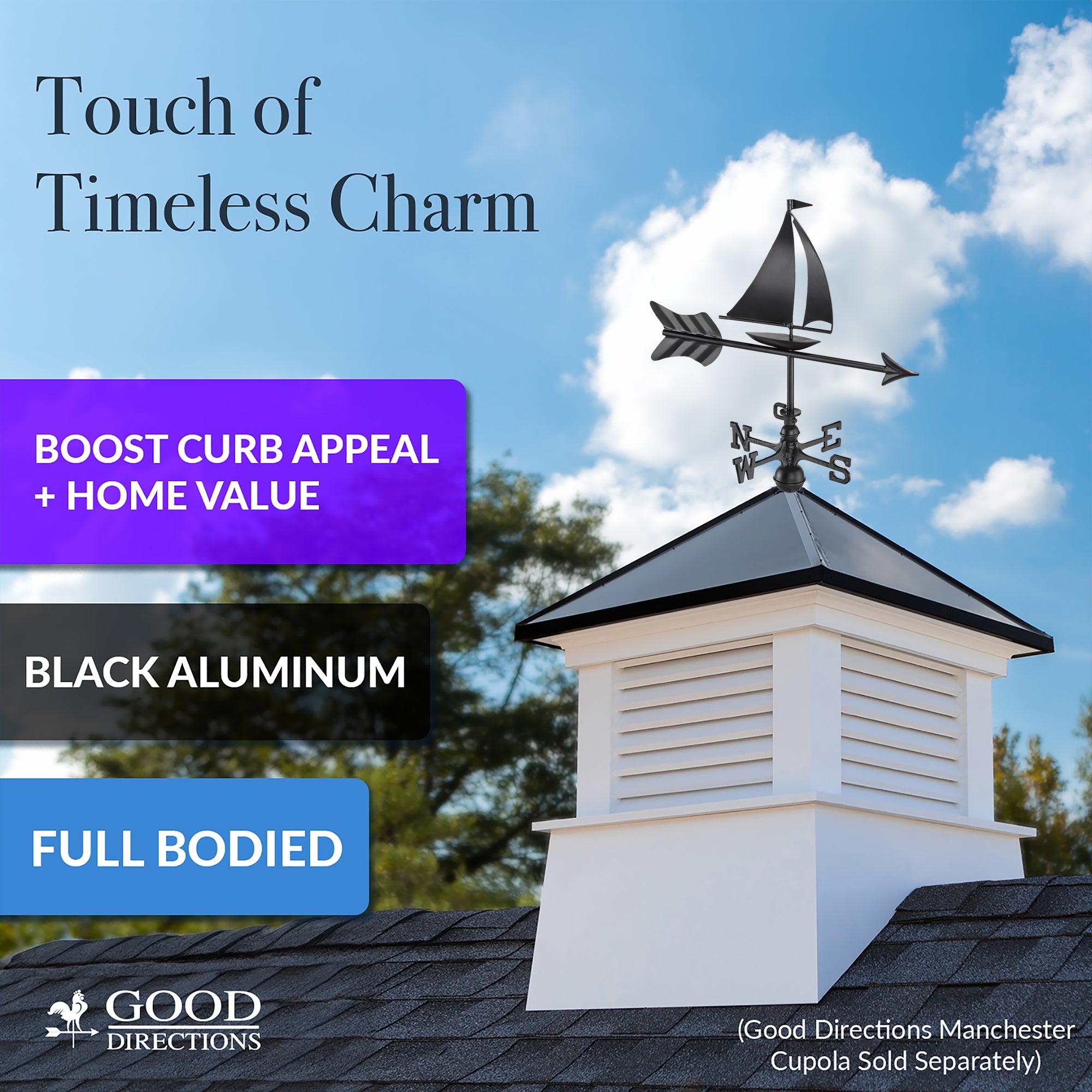 Black Aluminum Sailboat Cottage Weathervane - Evira