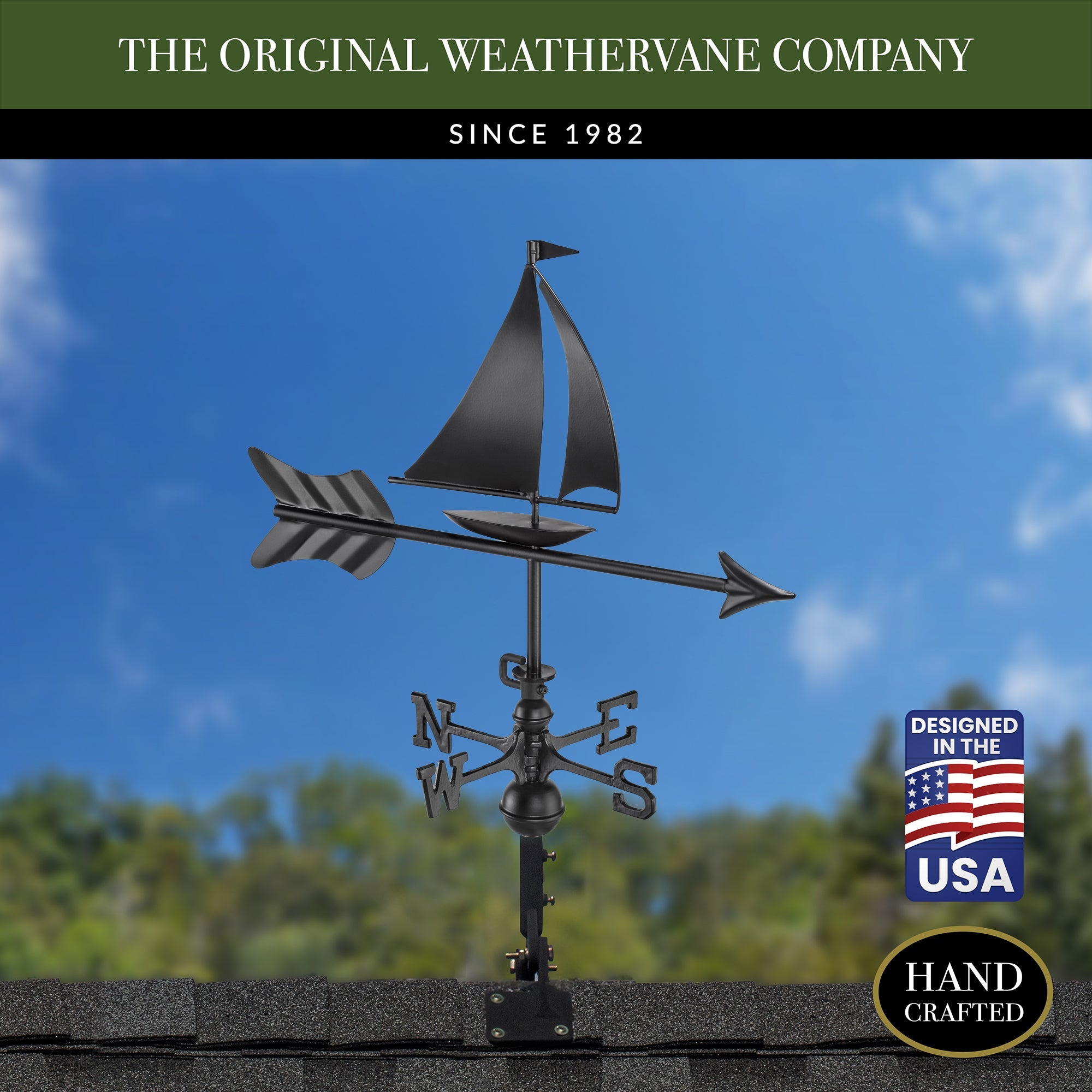Black Aluminum Sailboat Cottage Weathervane - Evira