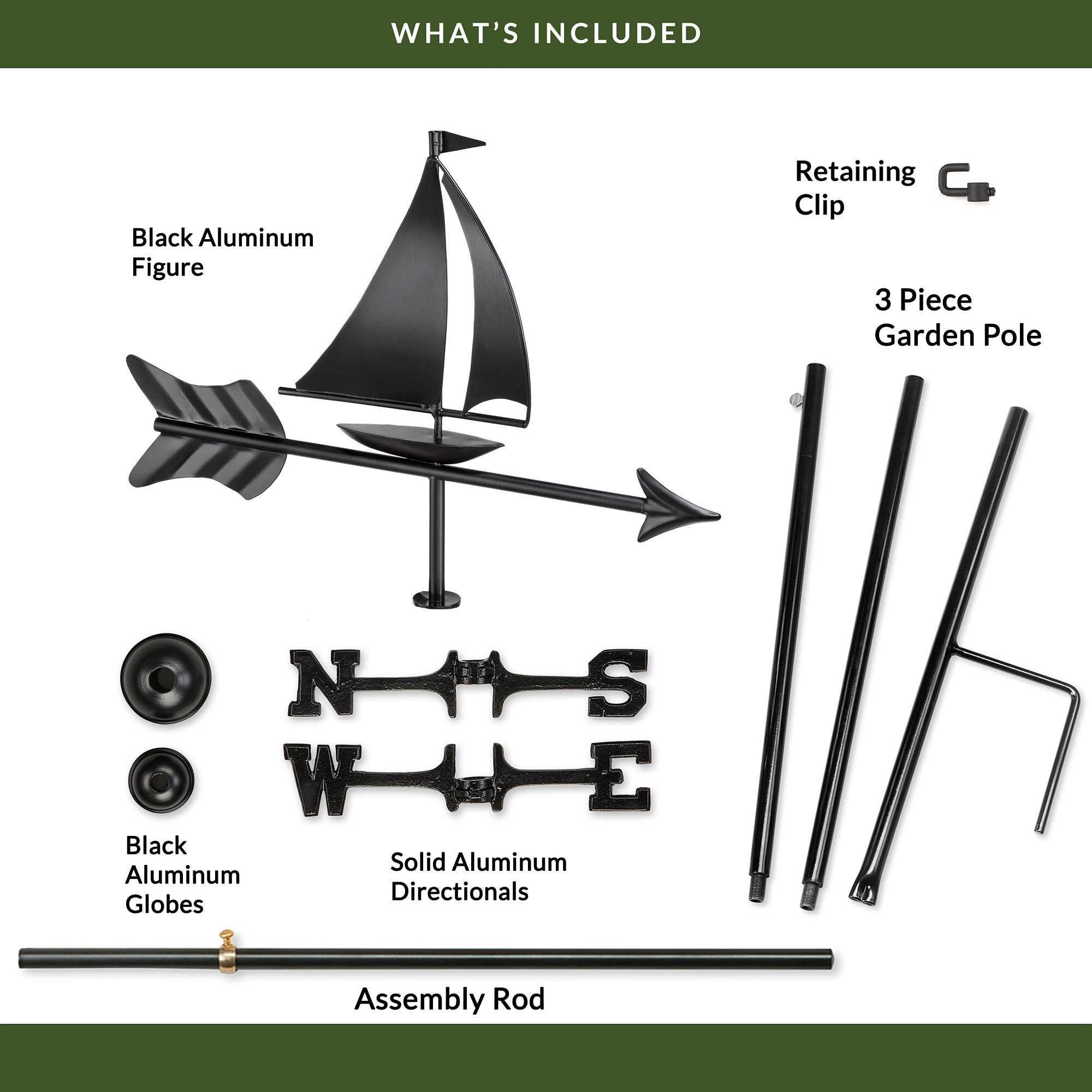 Black Aluminum Sailboat Garden Weathervane - Evira