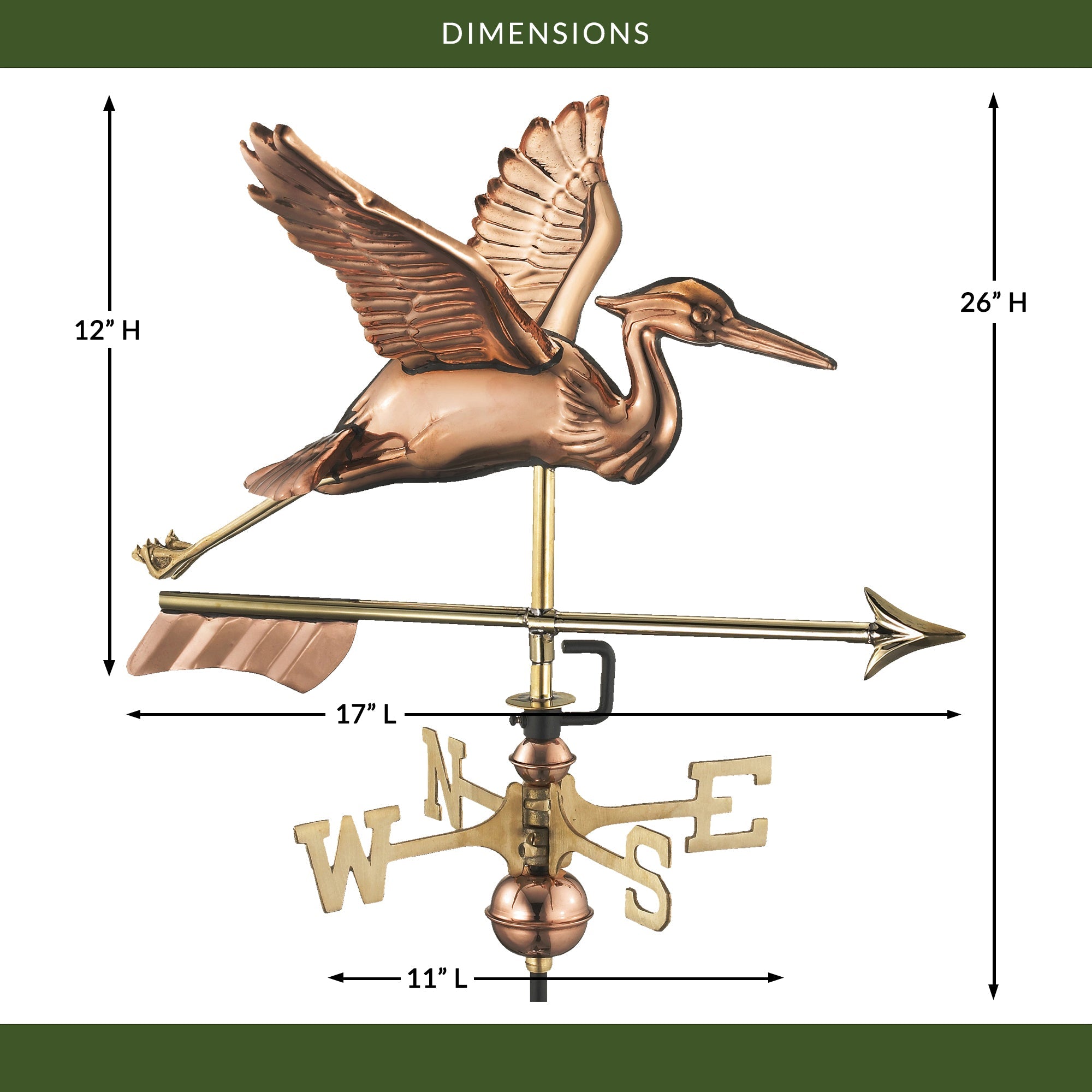Blue Heron with Arrow Garden Weathervane - Evira