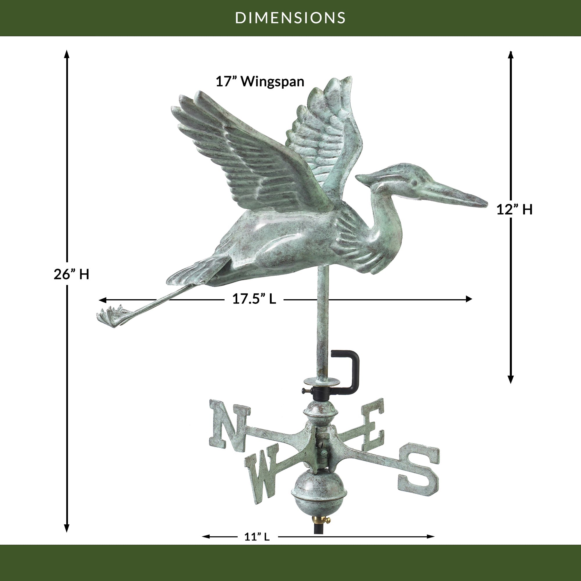 Blue Verde Blue Heron Cottage Weathervane - Evira