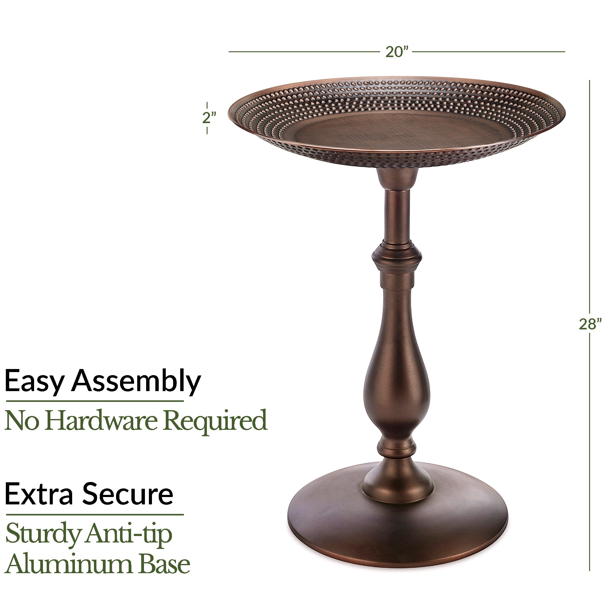 Classic Birdbath Pedestal with Beaded Copper Basin, 18"D - Bronze Finish - Evira