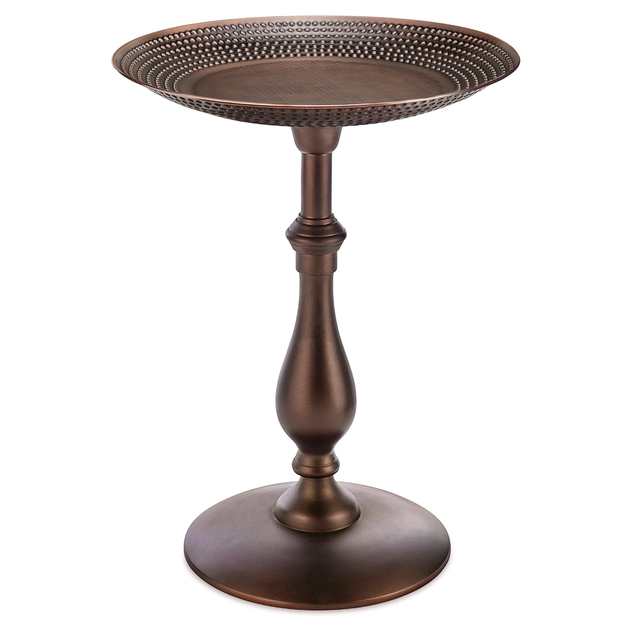 Classic Birdbath Pedestal with Beaded Copper Basin, 18"D - Bronze Finish - Evira