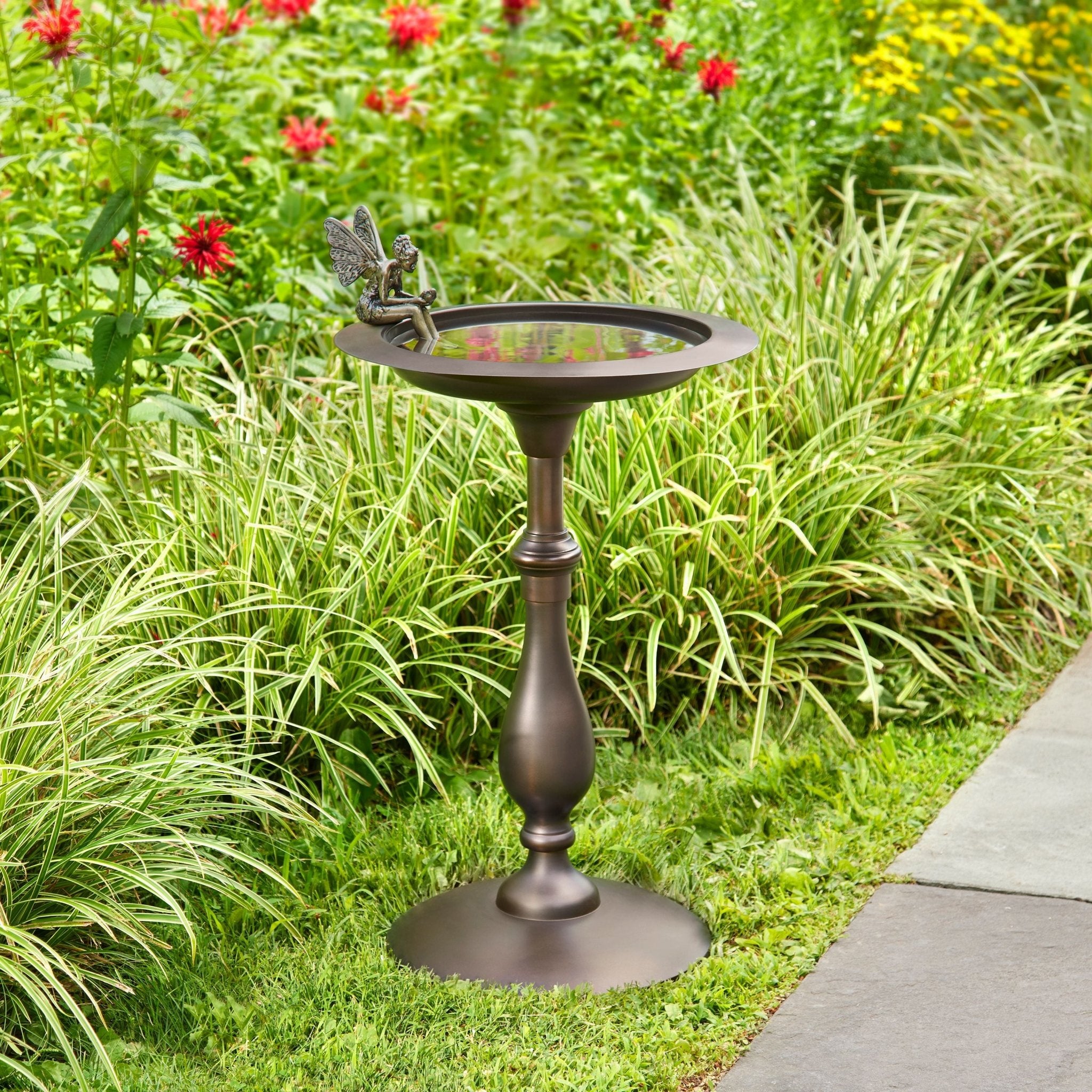 Classic Bronze Bird Bath Pedestal with Fairy - Evira