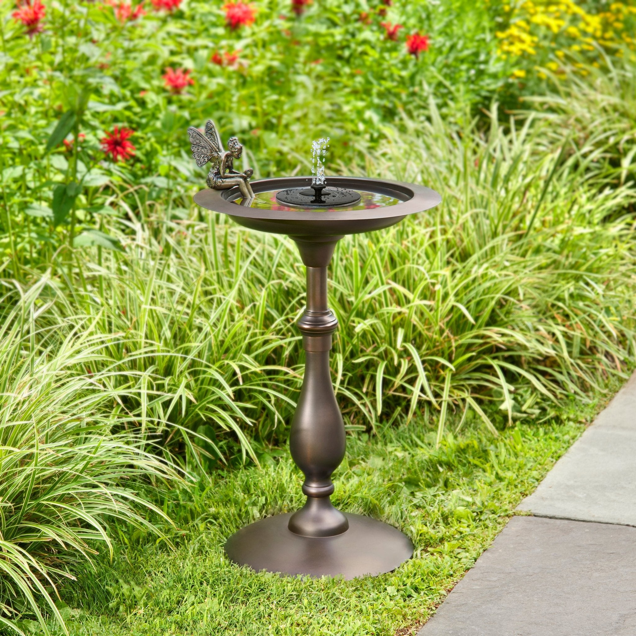Classic Bronze Bird Bath Pedestal with Fairy - Evira
