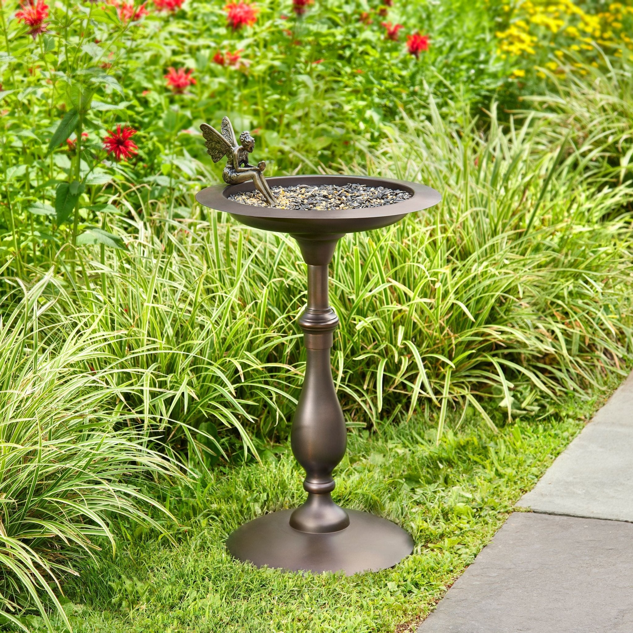 Classic Bronze Bird Bath Pedestal with Fairy - Evira