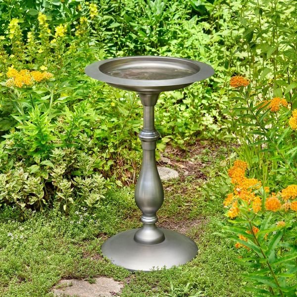 Classic Pewter Bird Bath Pedestal - Evira