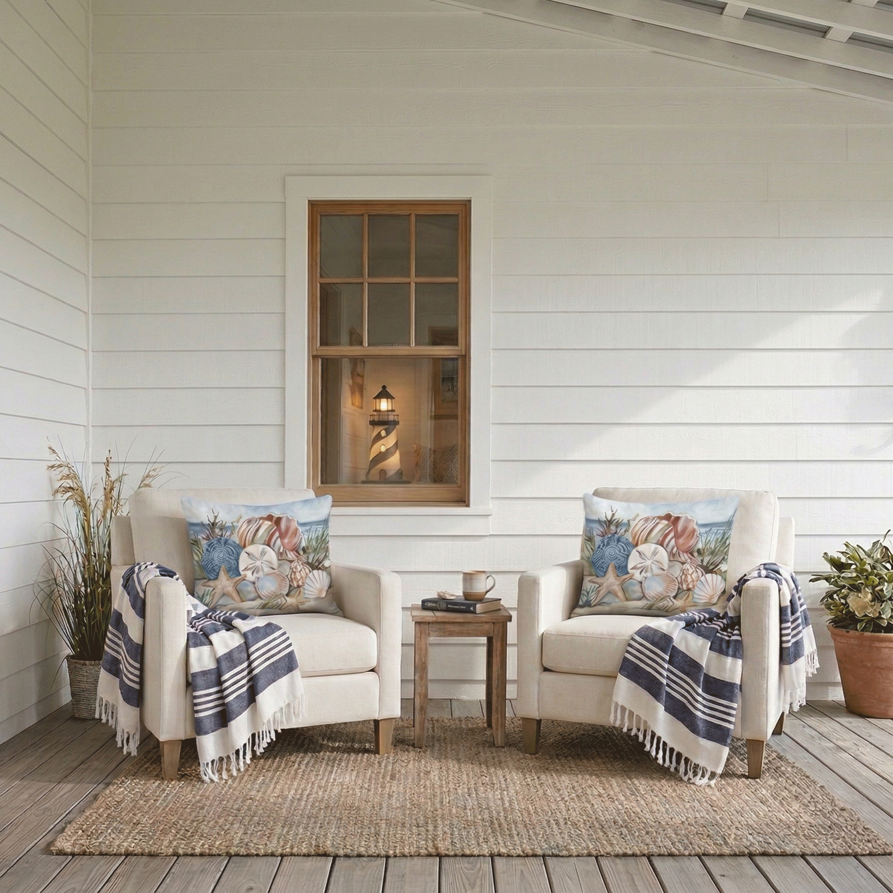 Coastal Shells Decorative Pillow - Indoor & Outdoor Accent - Evira