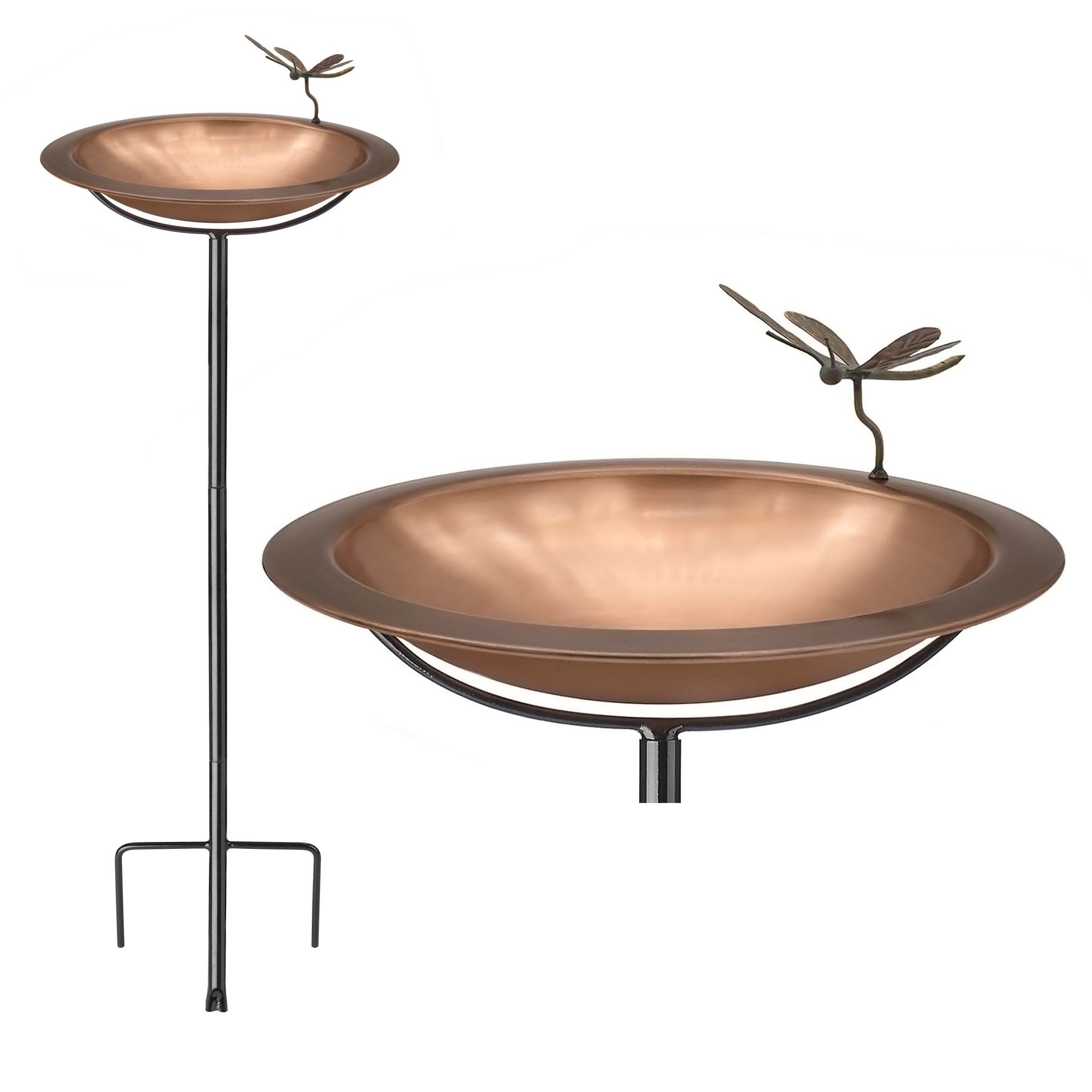 Copper Bird Bath with Patina Dragonfly - Evira