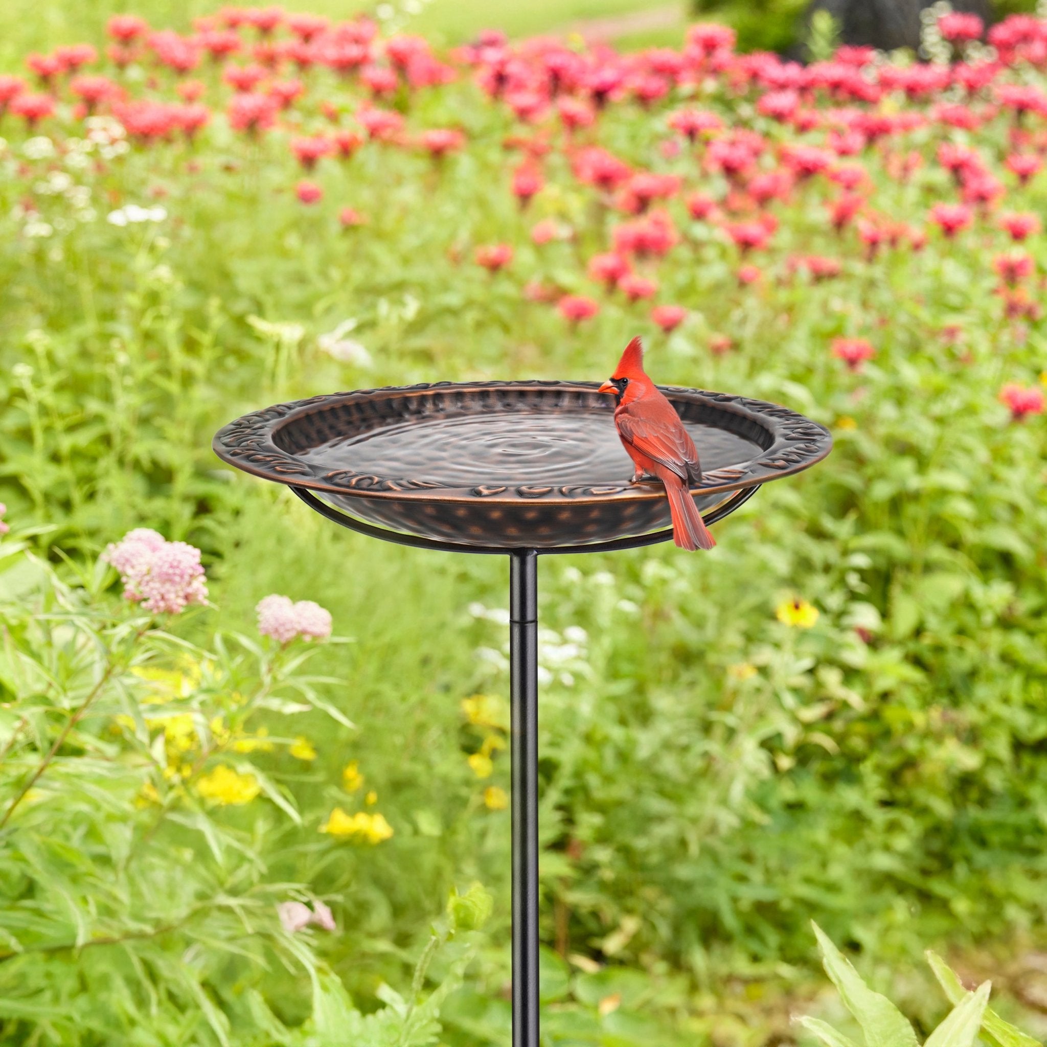 Copper Birdbath with Garden Pole, 13.5"D - Bronze Finish - Evira