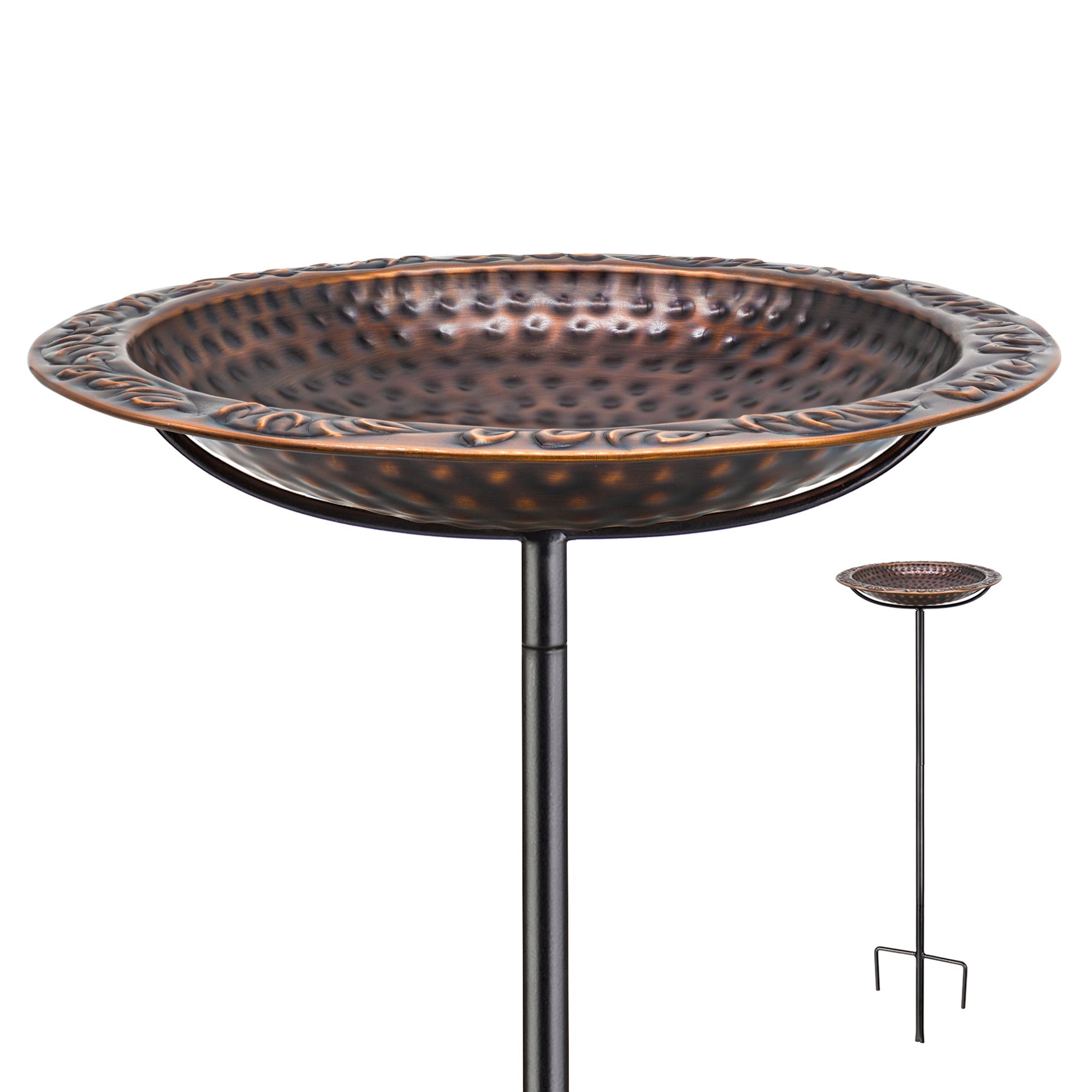 Copper Birdbath with Garden Pole, 13.5"D - Bronze Finish - Evira