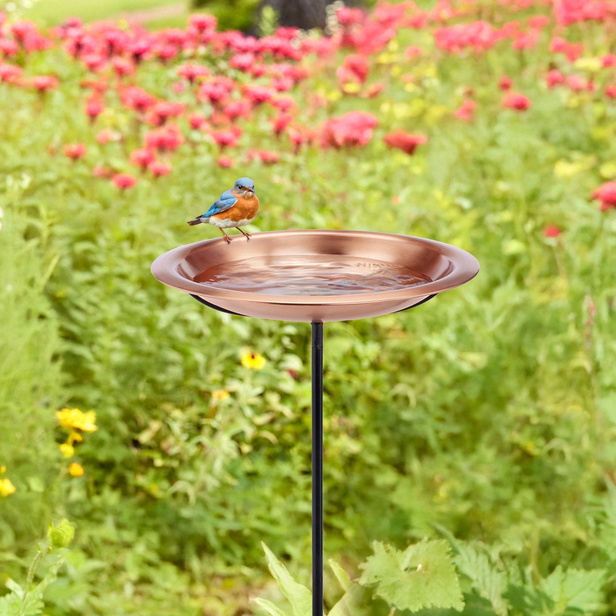 Copper Birdbath with Garden Pole, 18“�D “ Matte Finish - Evira