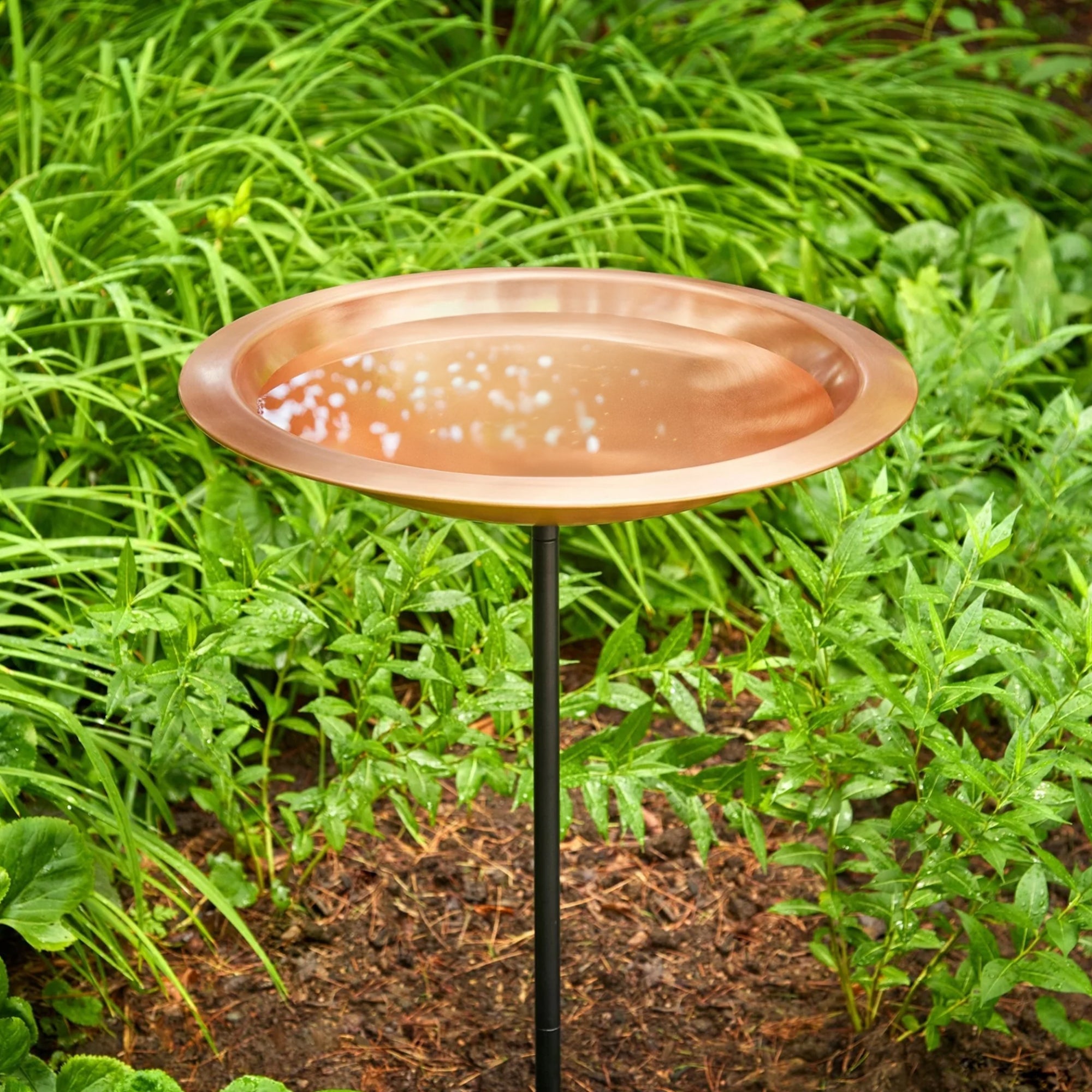 Copper Birdbath with Garden Pole, 18“�D “ Matte Finish - Evira