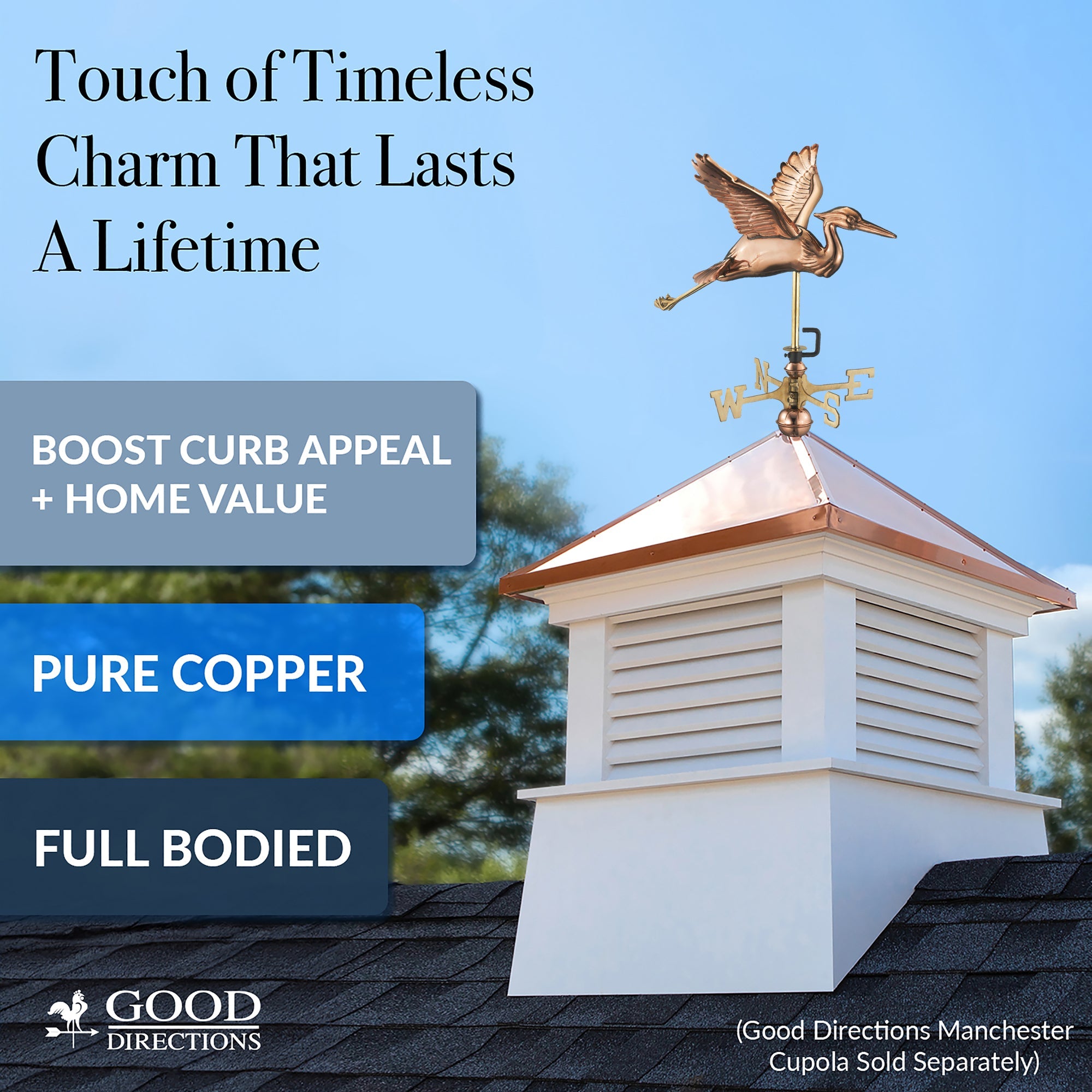 Copper Blue Heron Cottage Weathervane - Evira