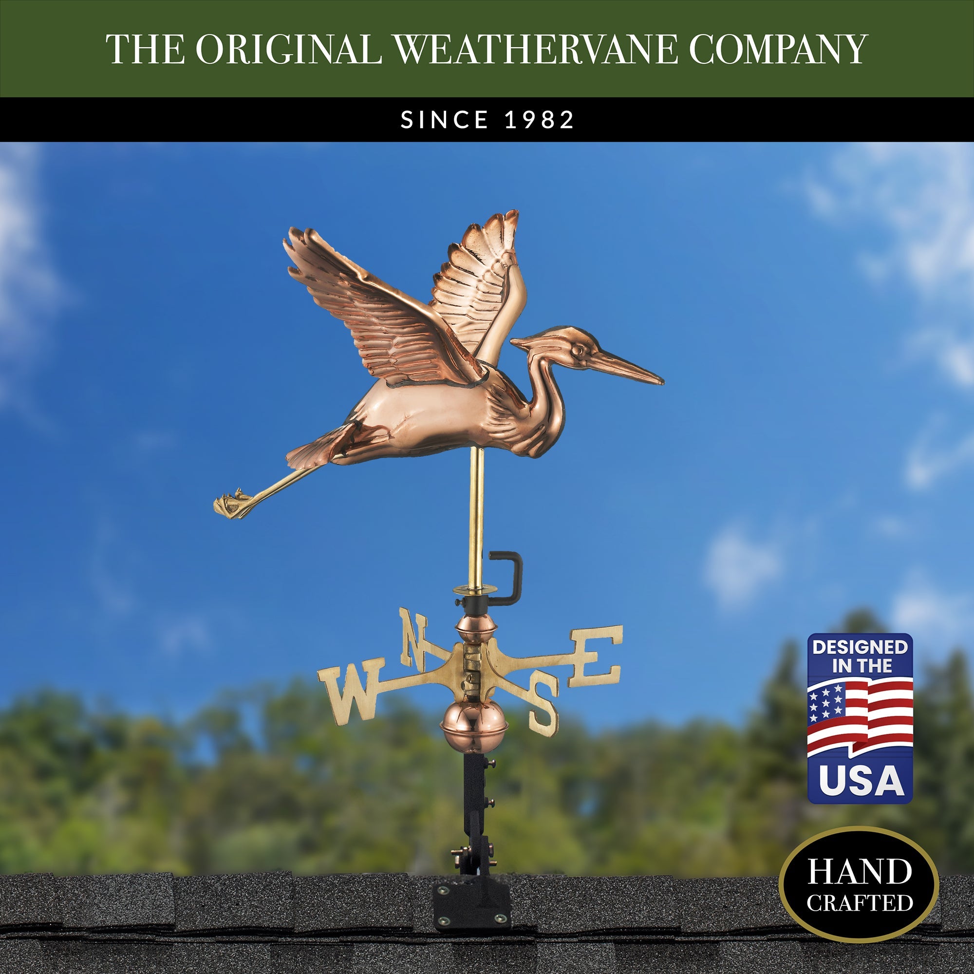 Copper Blue Heron Cottage Weathervane - Evira