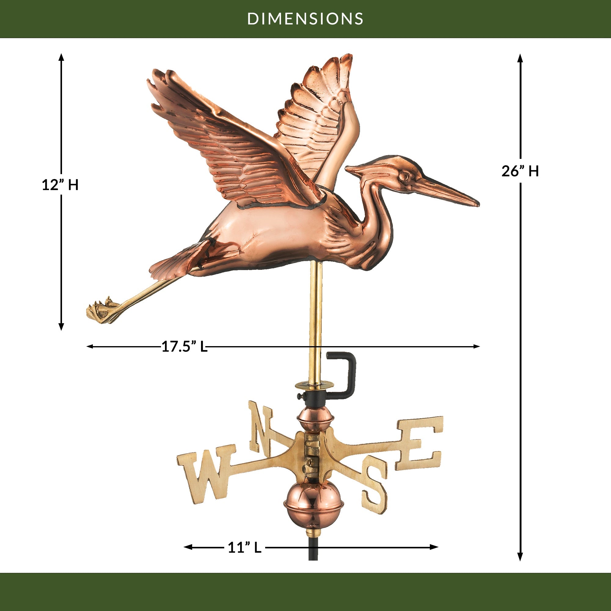 Copper Blue Heron Cottage Weathervane - Evira