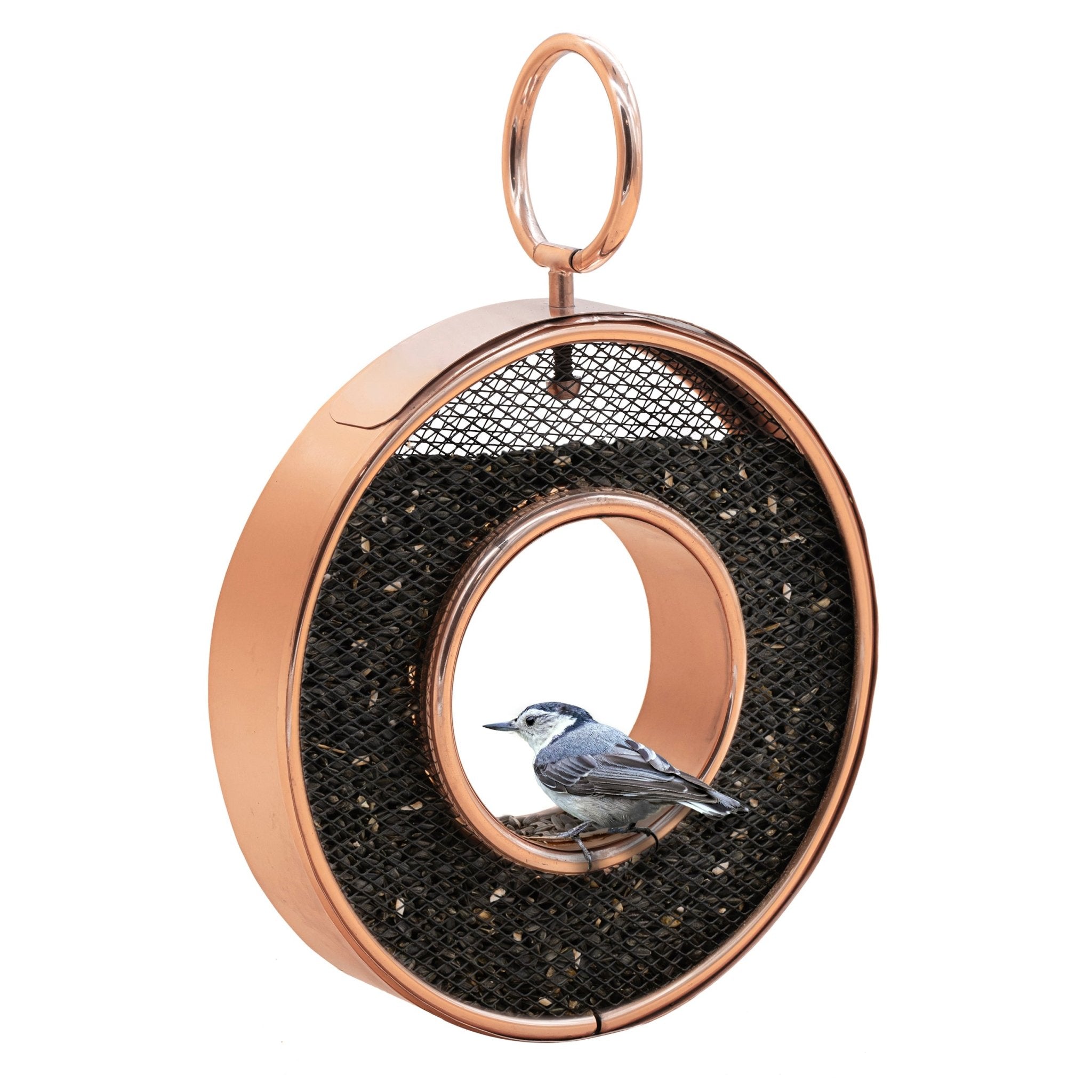 Copper Circle Fly - Thru Copper Bird Feeder with Mesh Panels - Evira