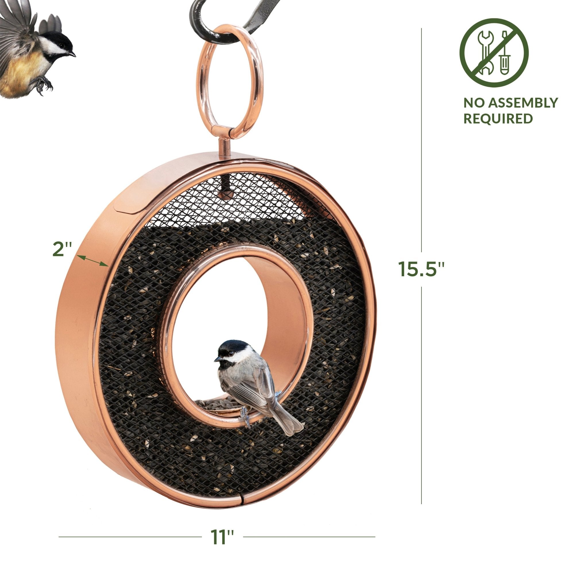 Copper Circle Fly - Thru Copper Bird Feeder with Mesh Panels - Evira