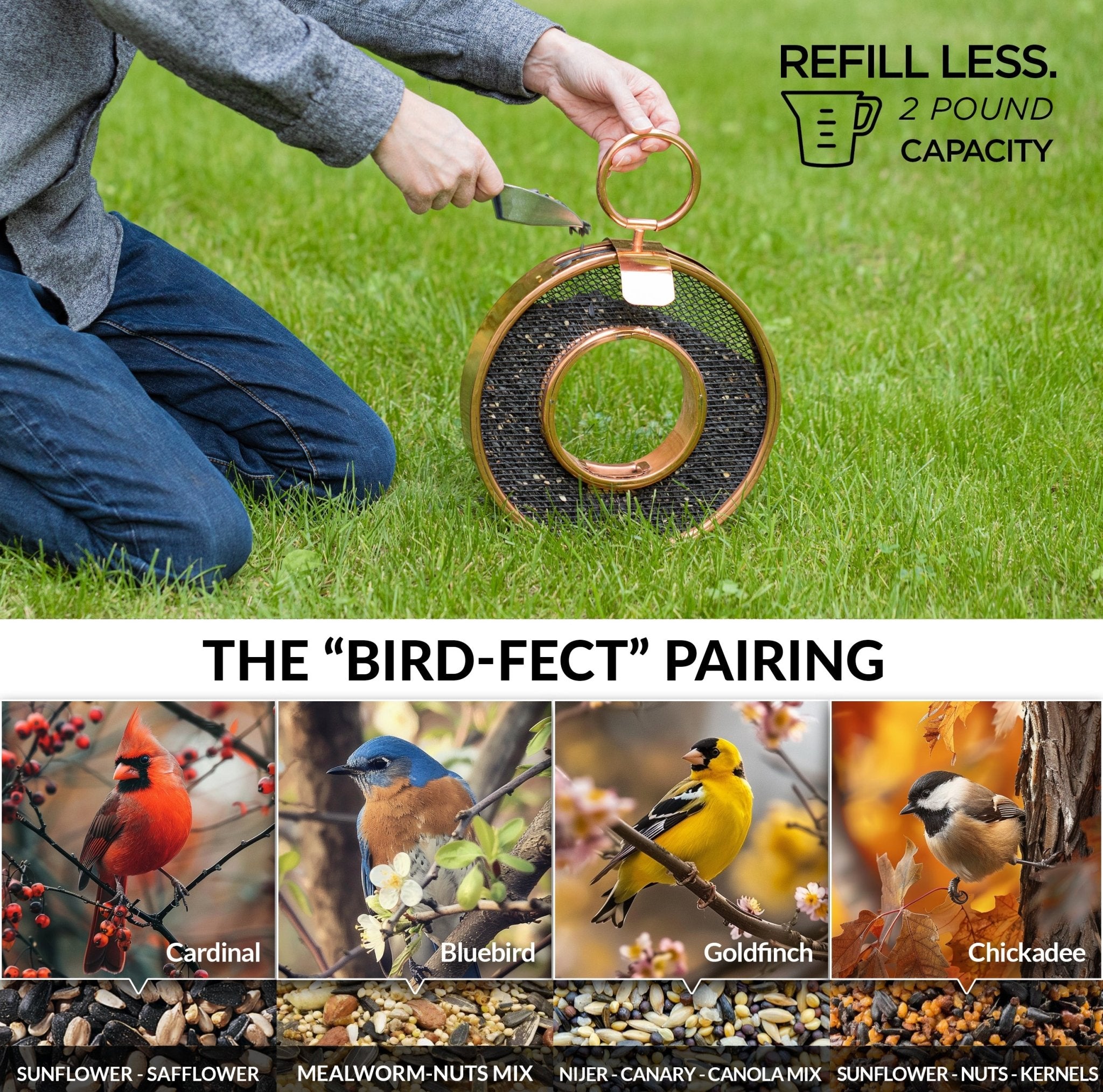 Copper Circle Fly - Thru Copper Bird Feeder with Mesh Panels - Evira