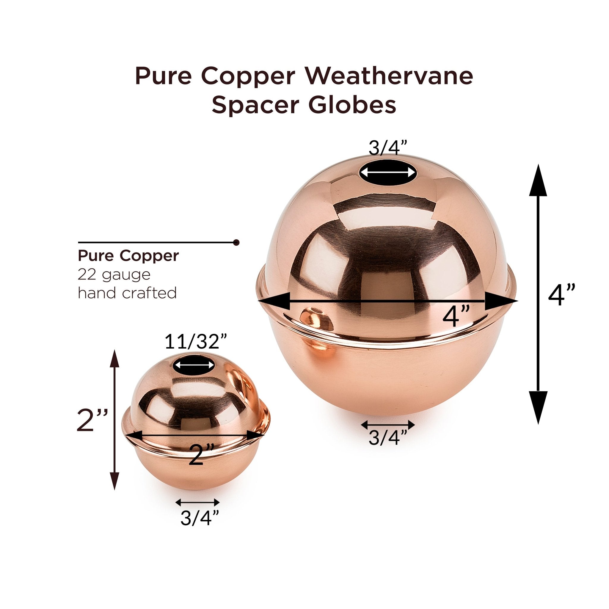 Copper Large Weathervane 2" & 4" Spacer Ball Set - Evira
