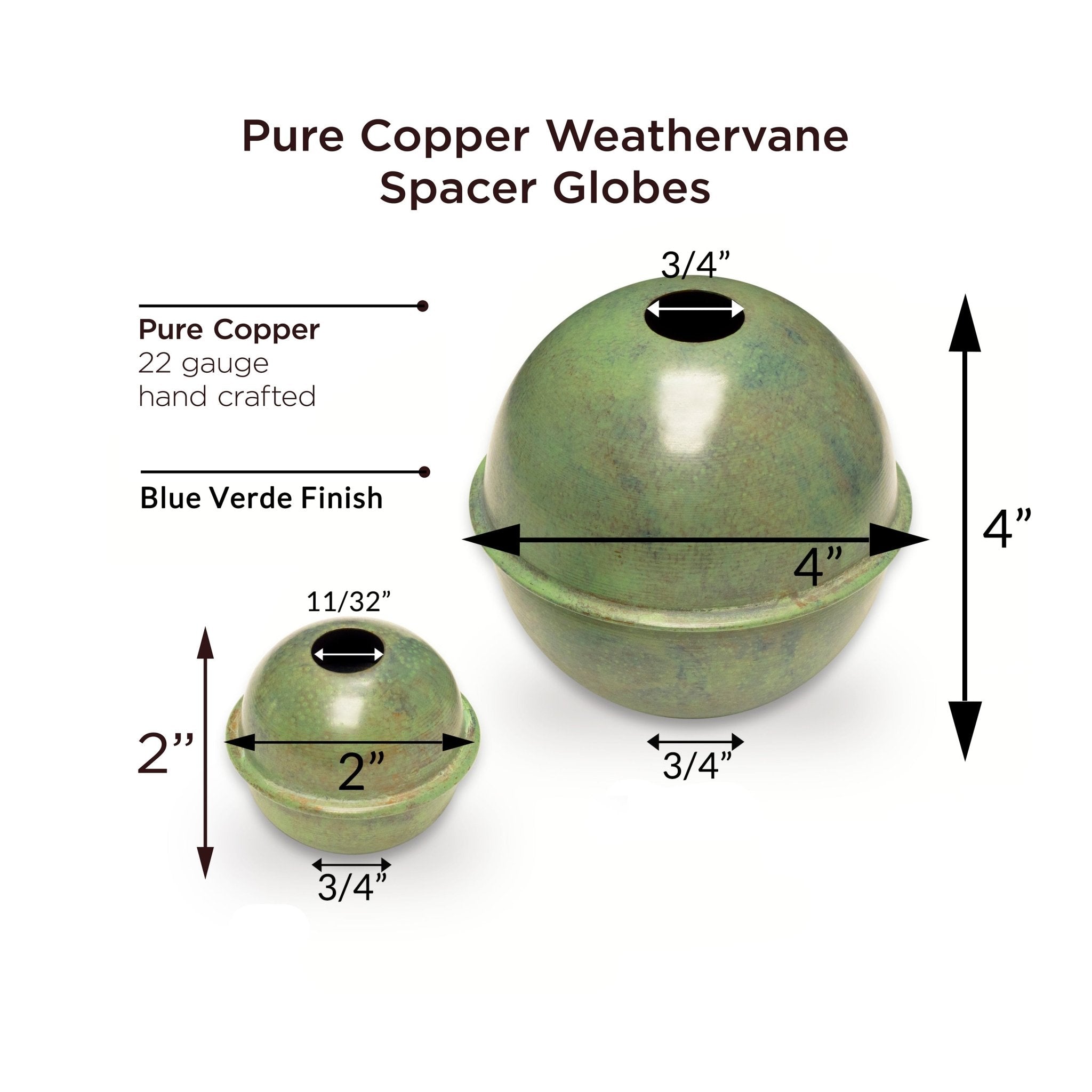 Copper Large Weathervane 2" & 4" Spacer Ball Set - Evira
