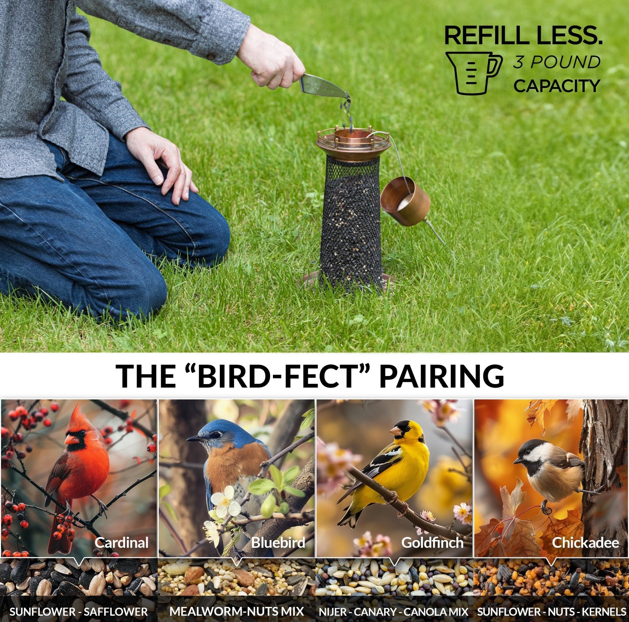 Copper Lighthouse Bird Feeder with Mesh Panels - Evira