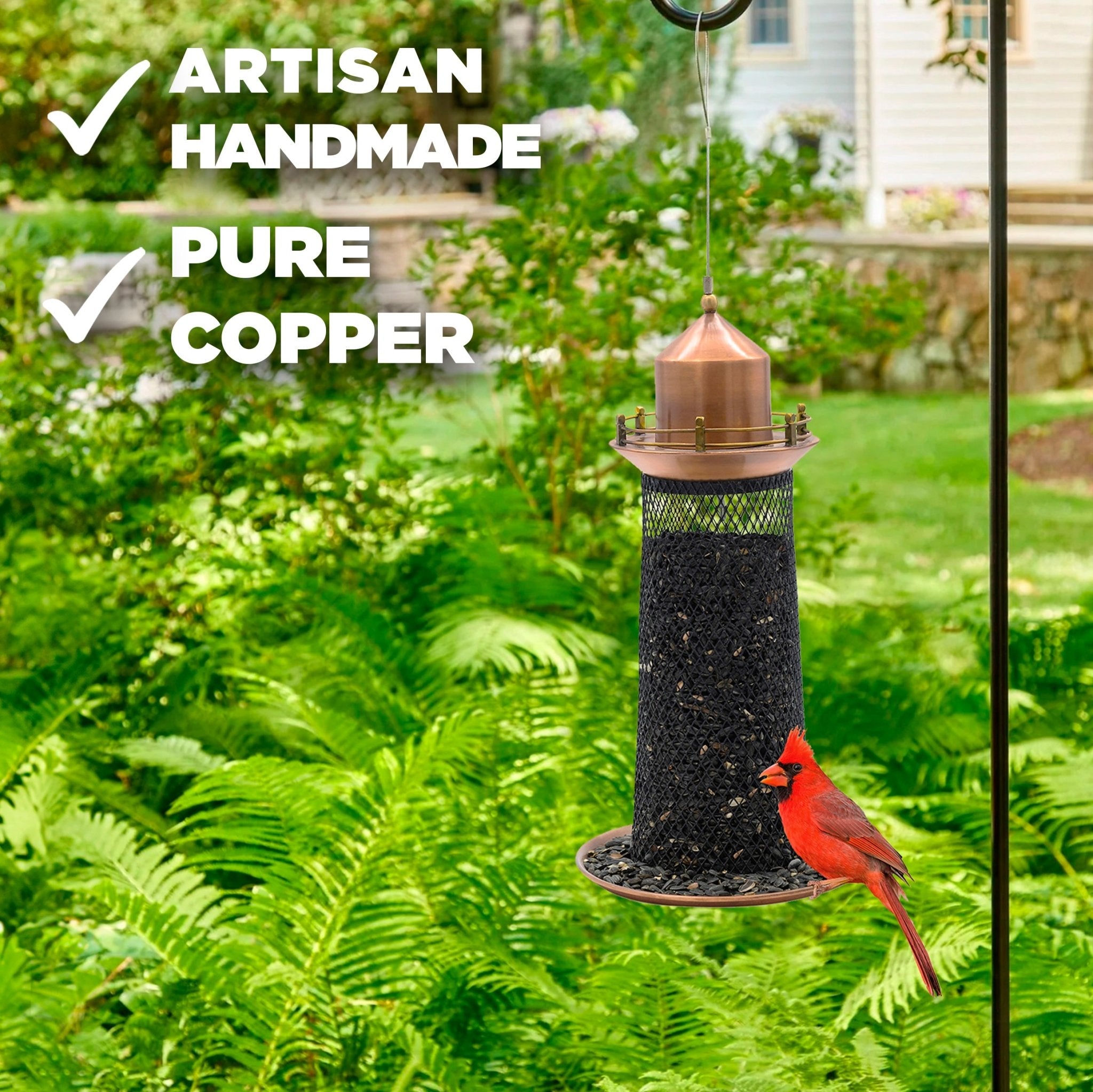 Copper Lighthouse Bird Feeder with Mesh Panels - Evira