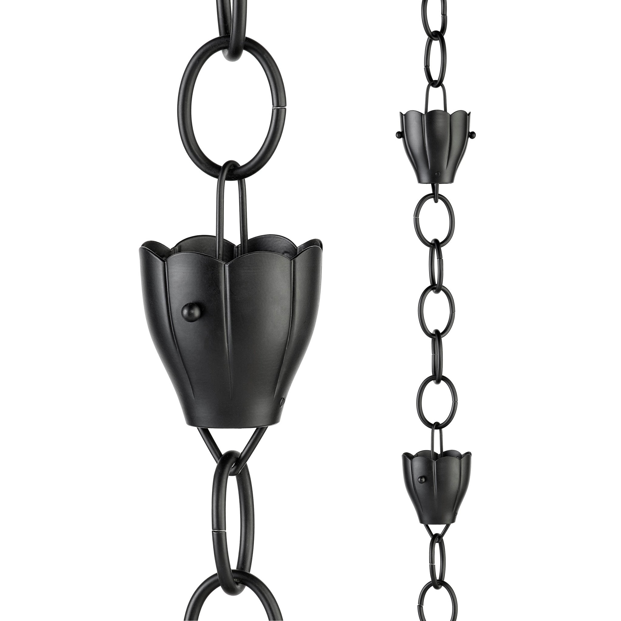 Crocus Rain Chain Black - 8.5 ft., with 6 Large Cups - Evira