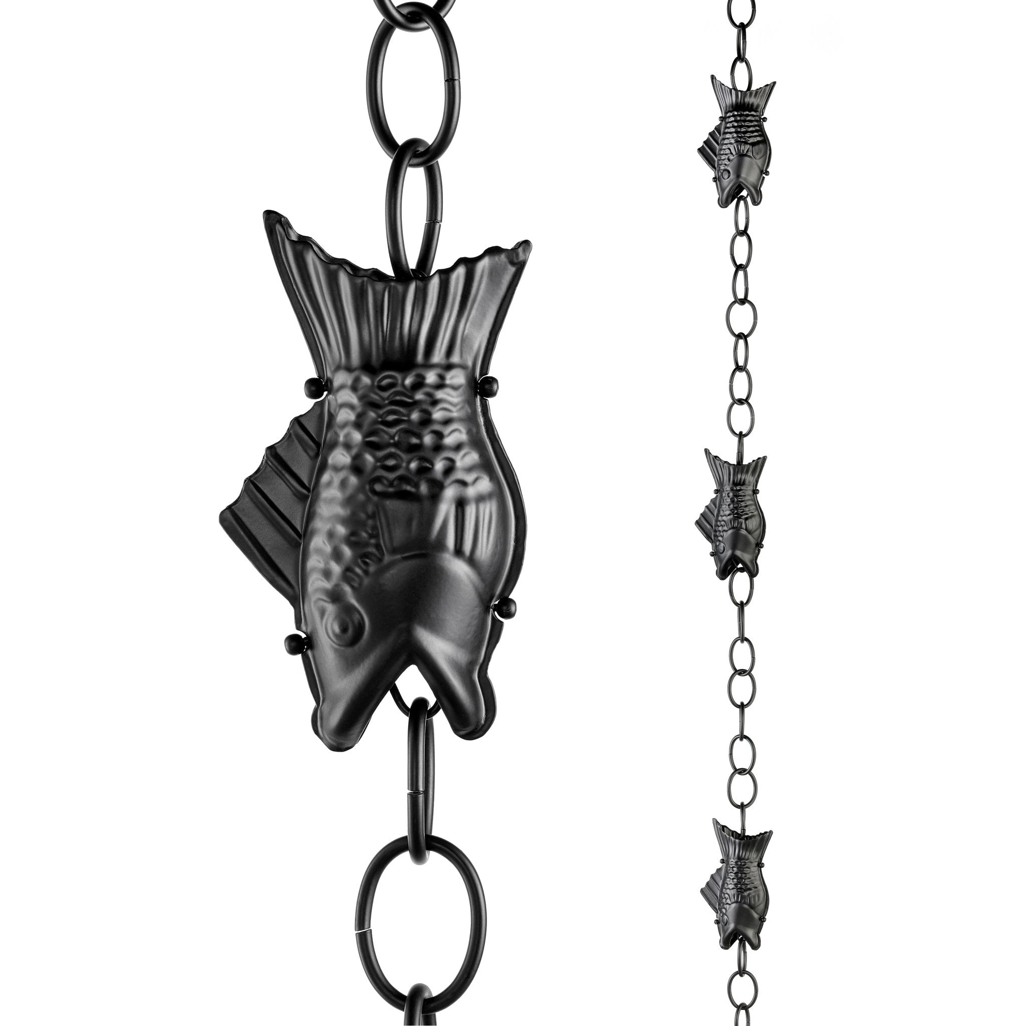Fish Rain Chain Black - 8.5ft., with 4 Large Figures - Evira