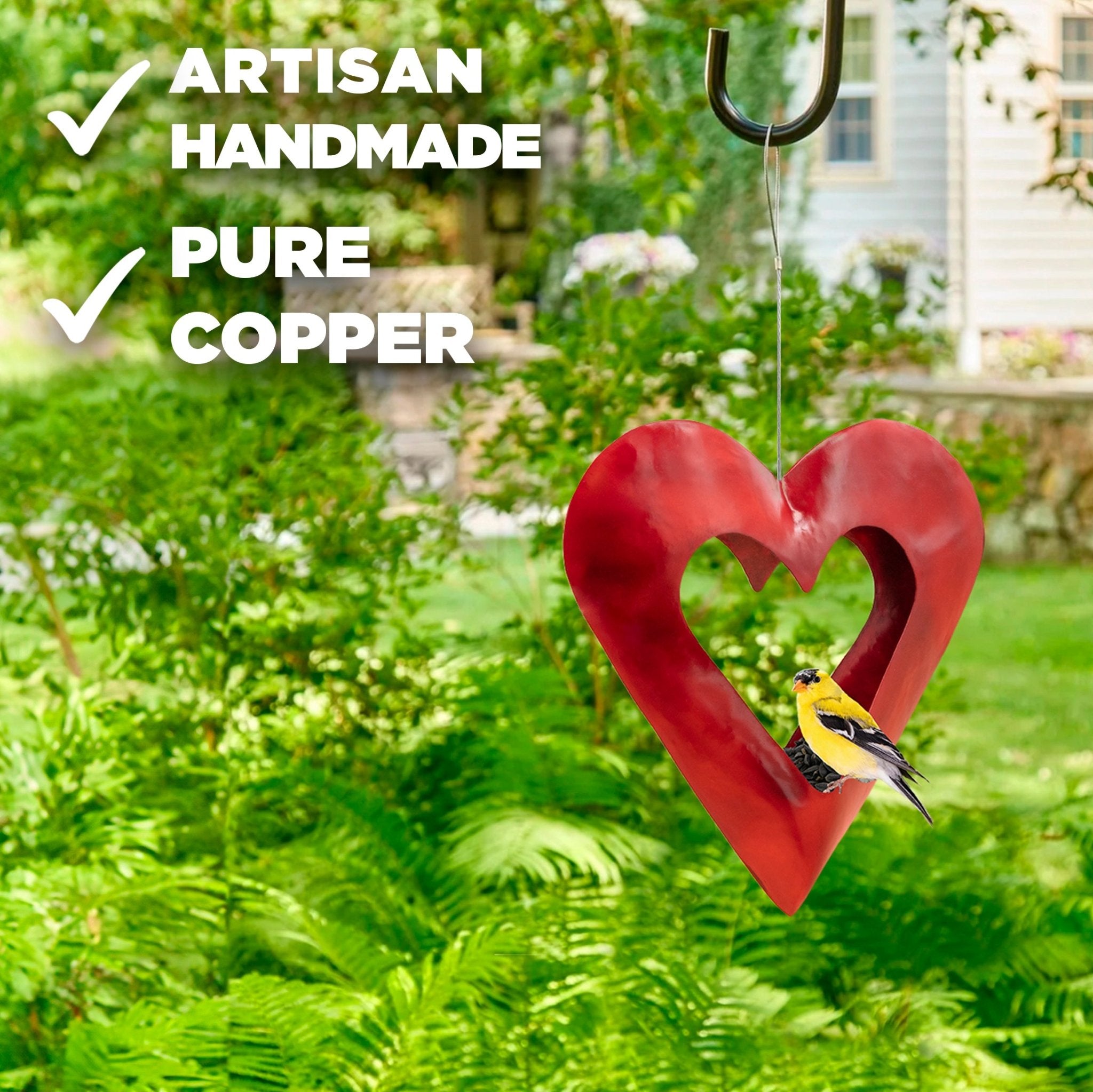 Fly Thru™ Red Heart Copper Bird Feeder - Evira