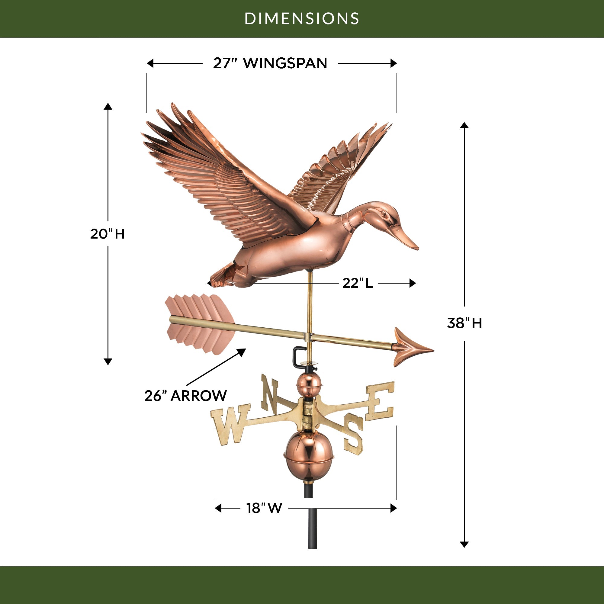 Flying Duck with Arrow Weathervane - Evira