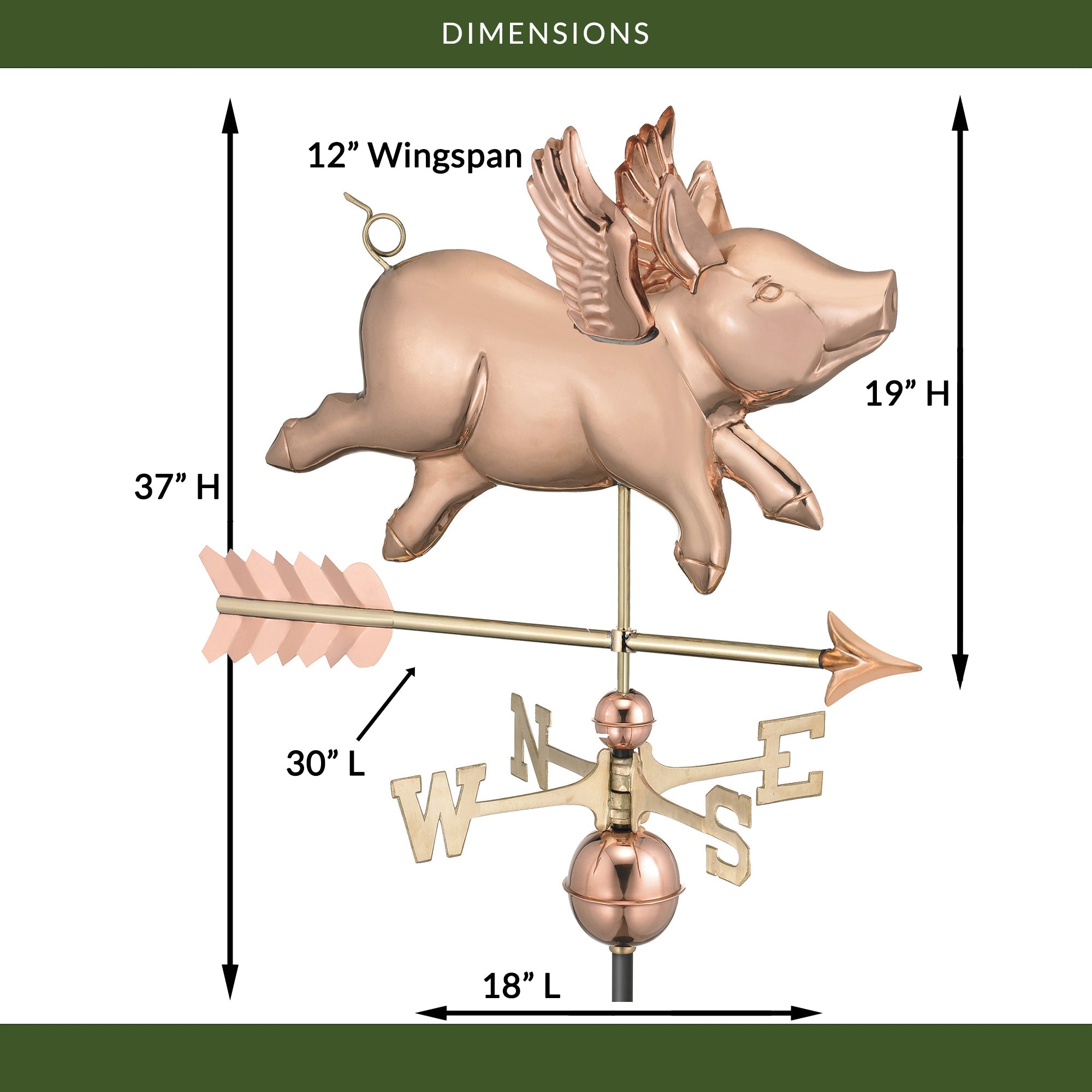 Flying Pig with Arrow Weathervane - Evira