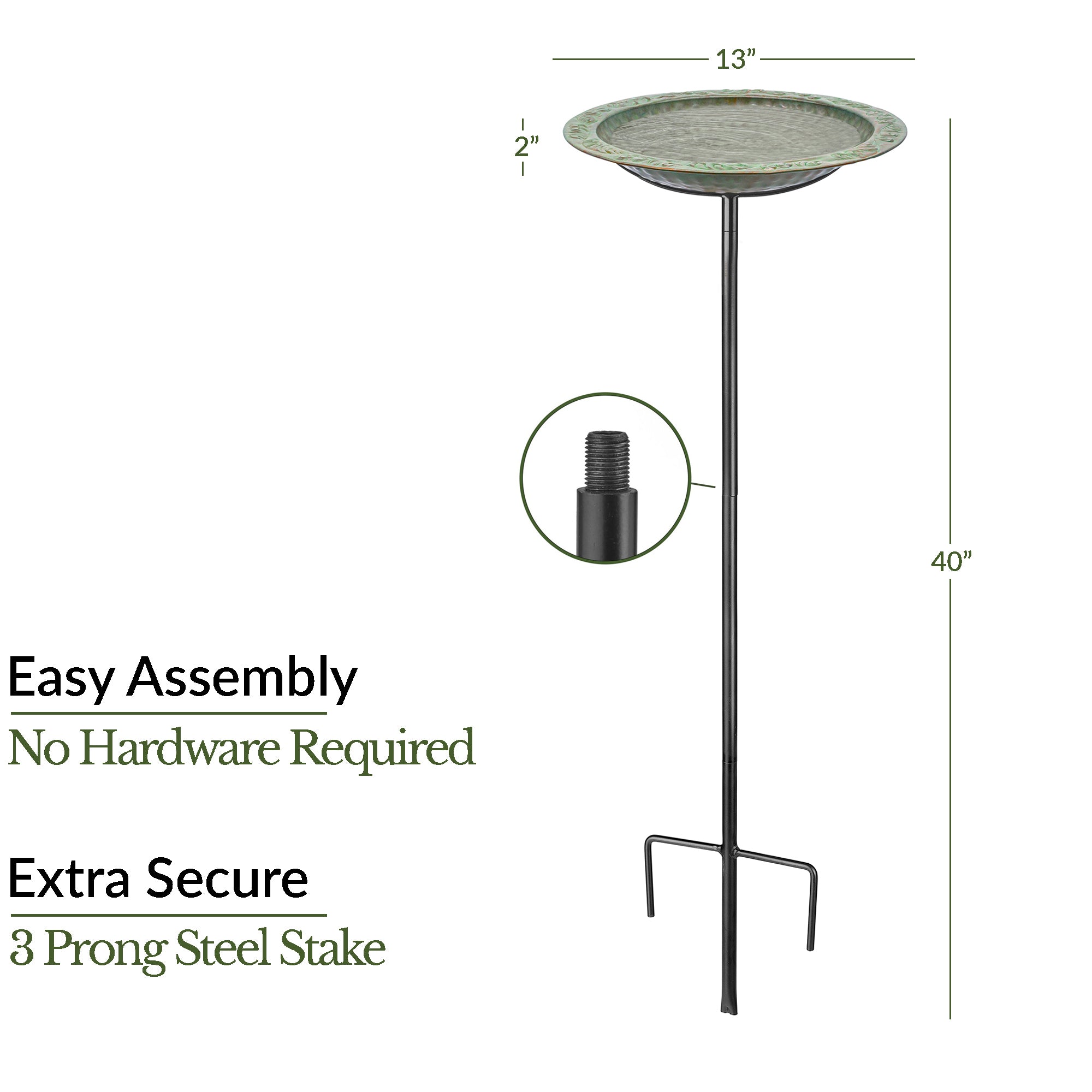 Evira 13.5“� Copper Bird Bath with Garden Pole - Blue Verde Finish - Evira