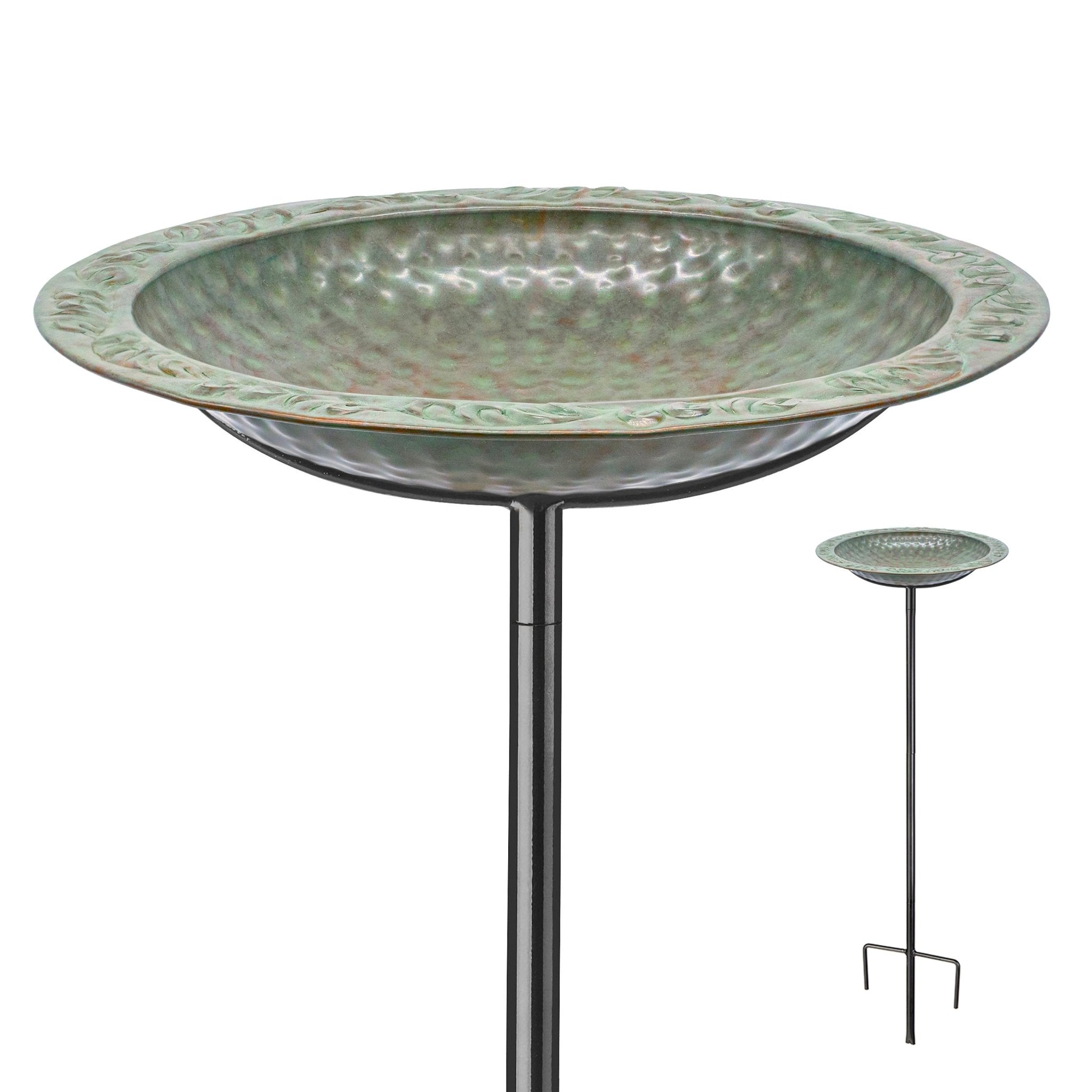 Evira 13.5“� Copper Bird Bath with Garden Pole - Blue Verde Finish - Evira