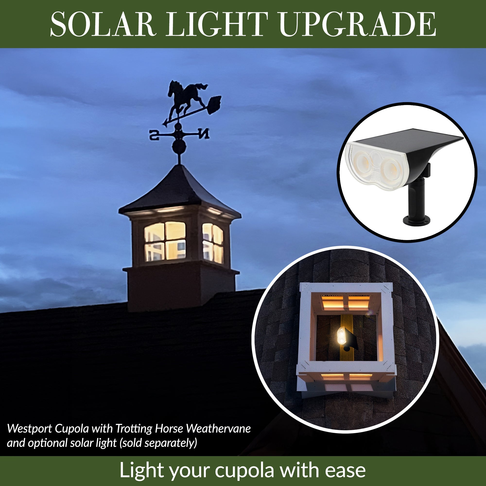 Greenwich Vinyl Cupola with Black Aluminum Roof - Evira