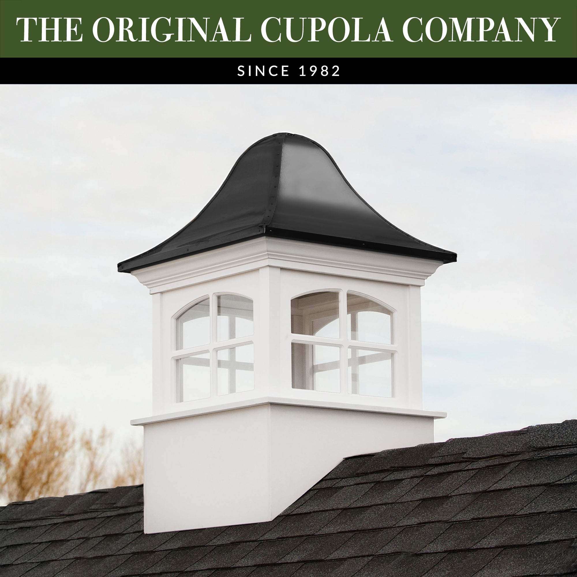 Greenwich Vinyl Cupola with Black Aluminum Roof - Evira