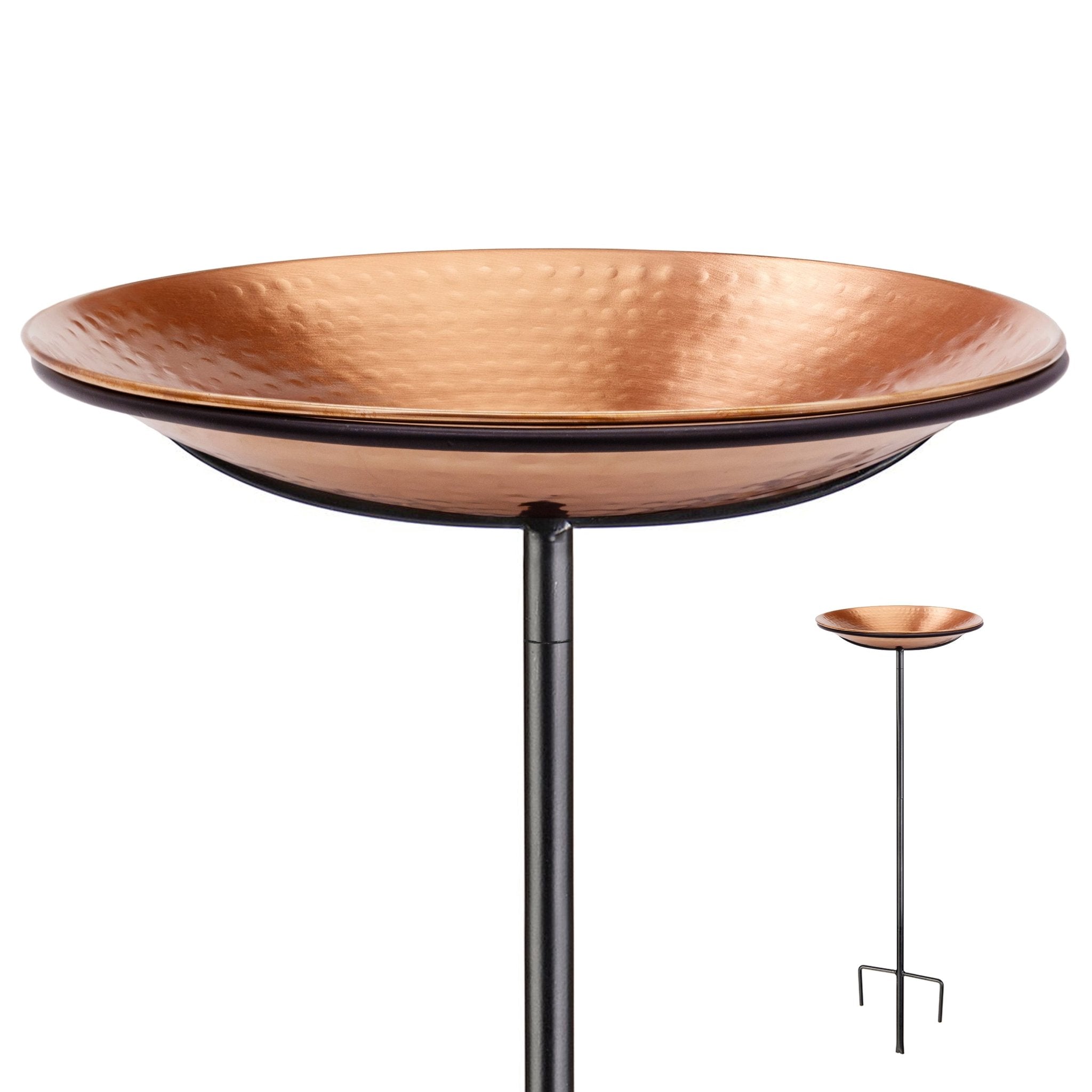 Hammered Copper Birdbath with Garden Pole, 13.5"D - Evira