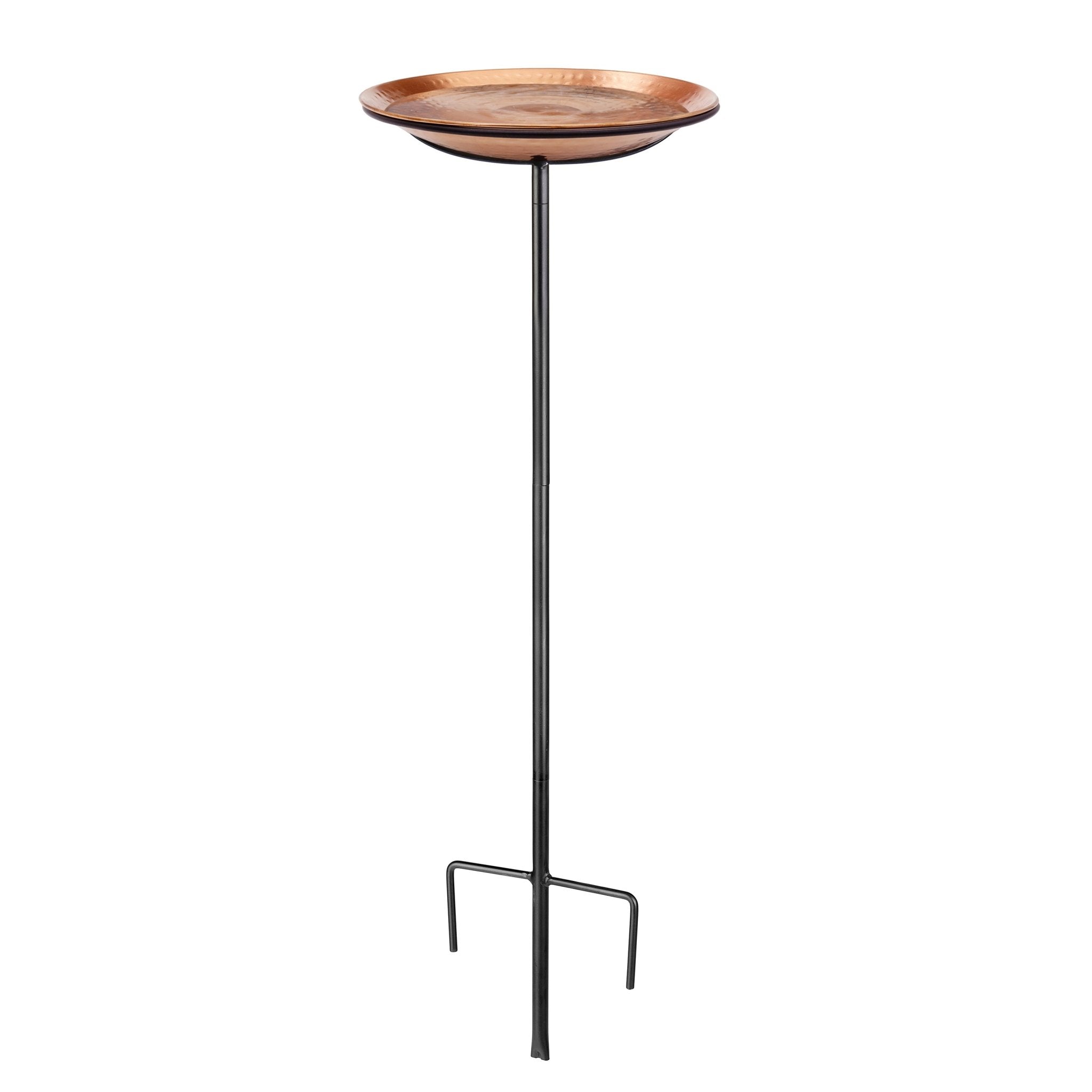Hammered Copper Birdbath with Garden Pole, 13.5"D - Evira