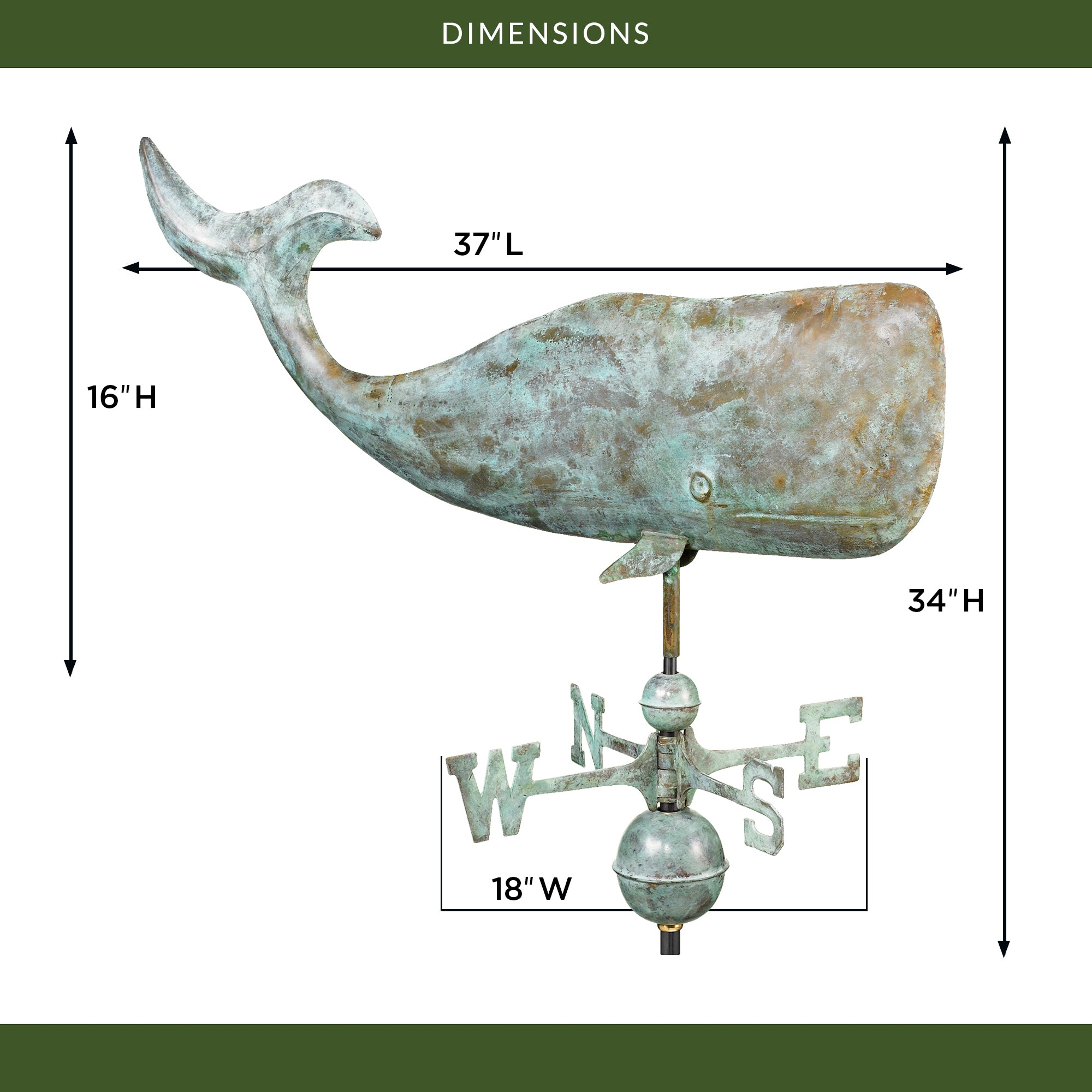 Large 37" Whale Weathervane - Evira