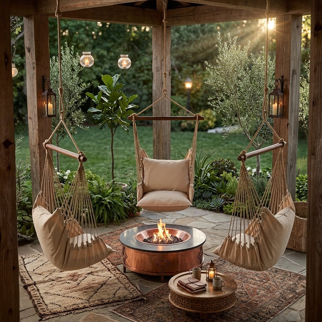 Latte Solid Outdoor Hammock Swing Set (4 - Piece with Pillow) - Evira