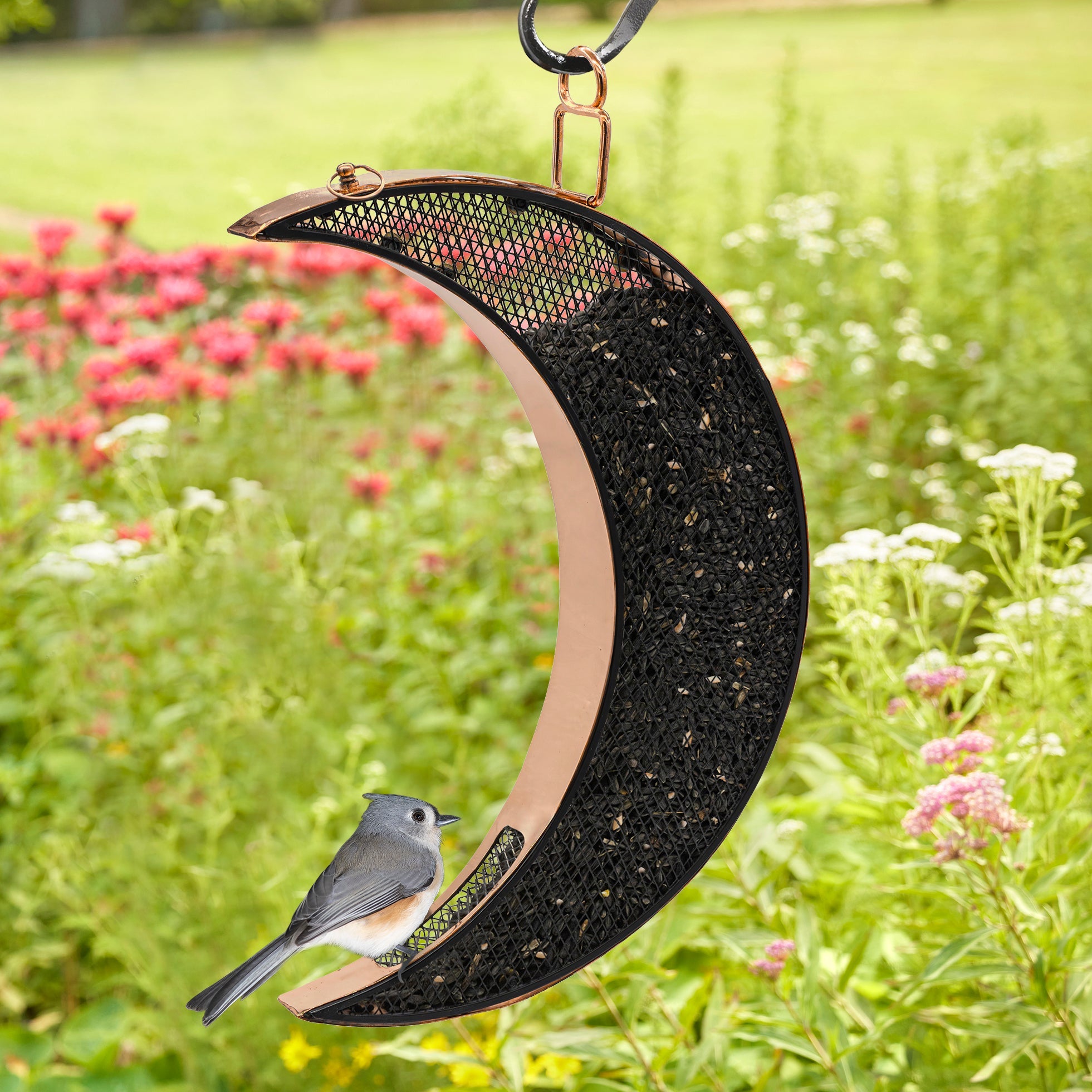 Over The Moon Copper Bird Feeder, With Mesh Panels - Evira